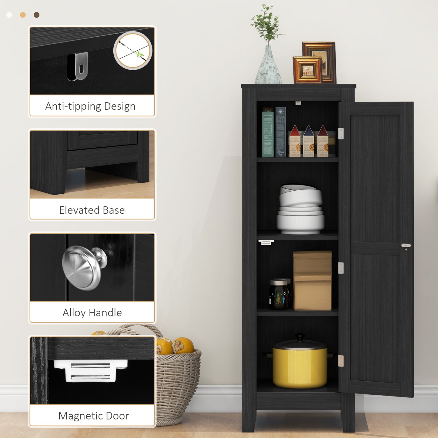HOMCOM Kitchen Pantry Storage Cabinet with Adjustable Shelves, Small Storage Cabinet with Door and Shelves, Black