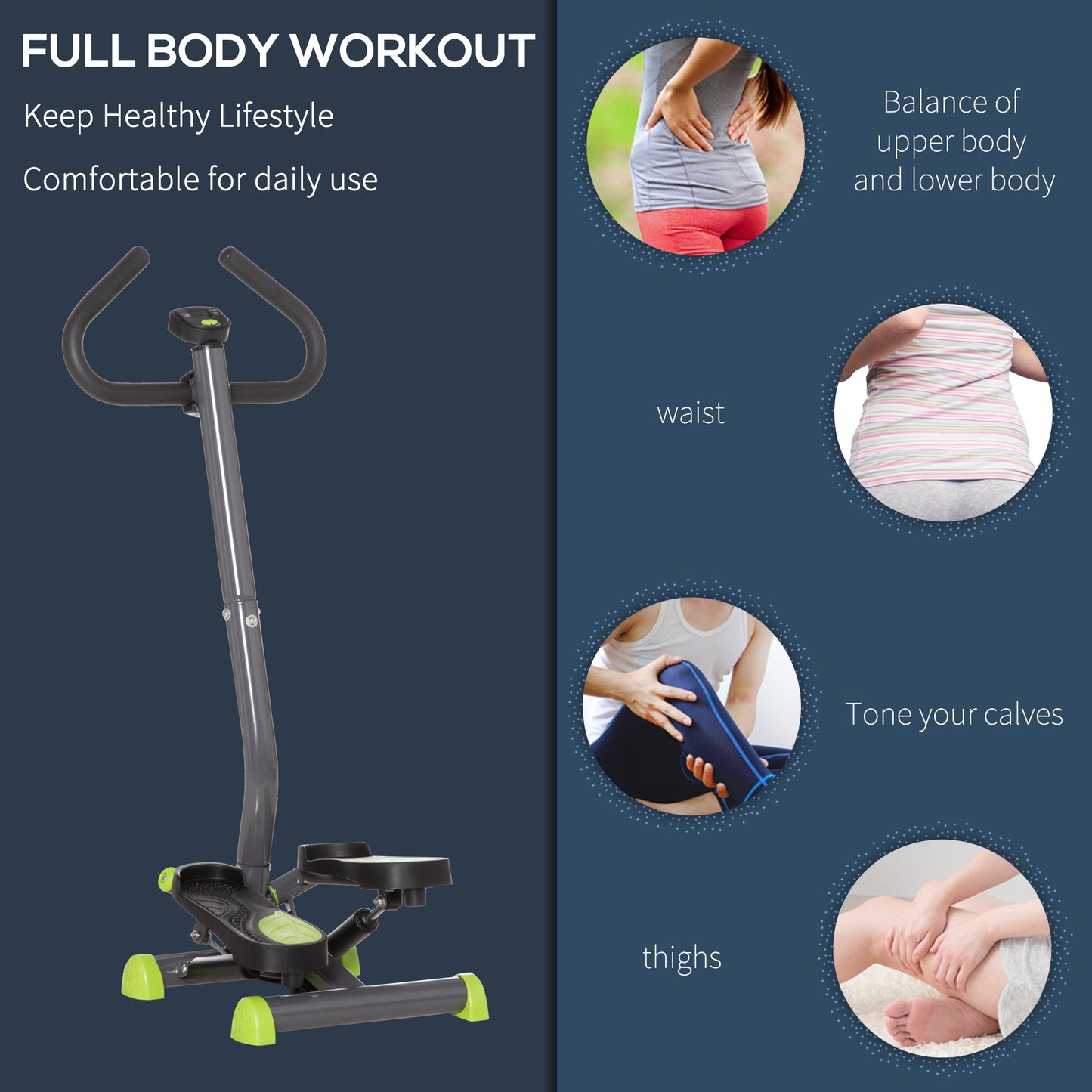 Soozier Twist Stepper Exercise Machine with Adjustable Resistance, LCD Screen - White & Green