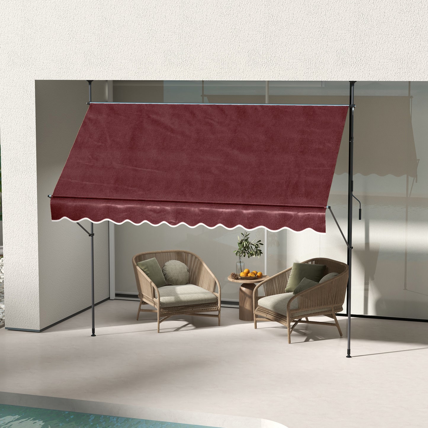 Outsunny 6.5' x 4' Manual Retractable Awning, Non-Screw Freestanding Patio Awning, UV Resistant, for Window or Door, Wine Red
