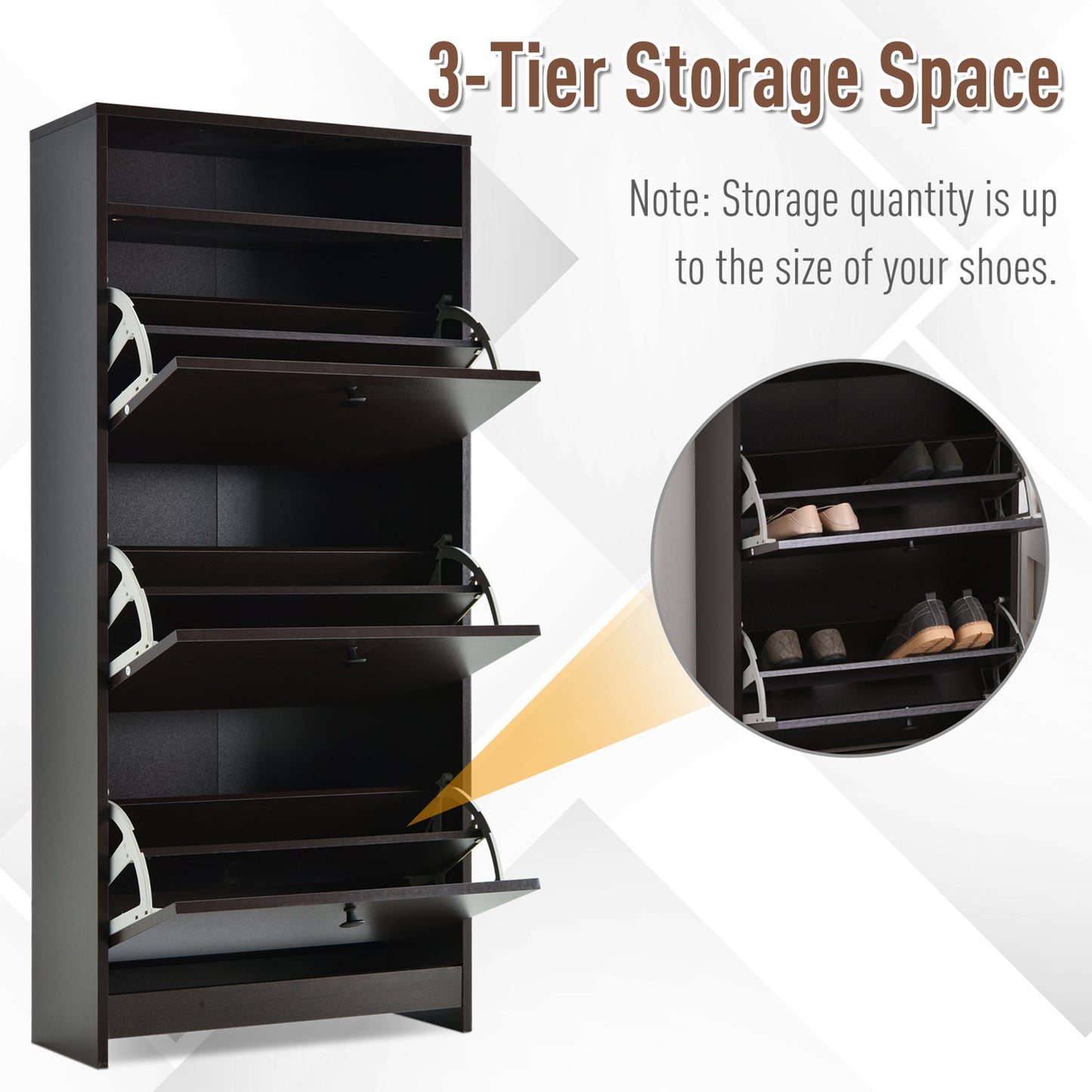 HOMCOM Slim Shoe Storage with 3 Flip Drawers and Adjustable Shelves Shoe Cabinet Organizer for 9 Pair, Coffee