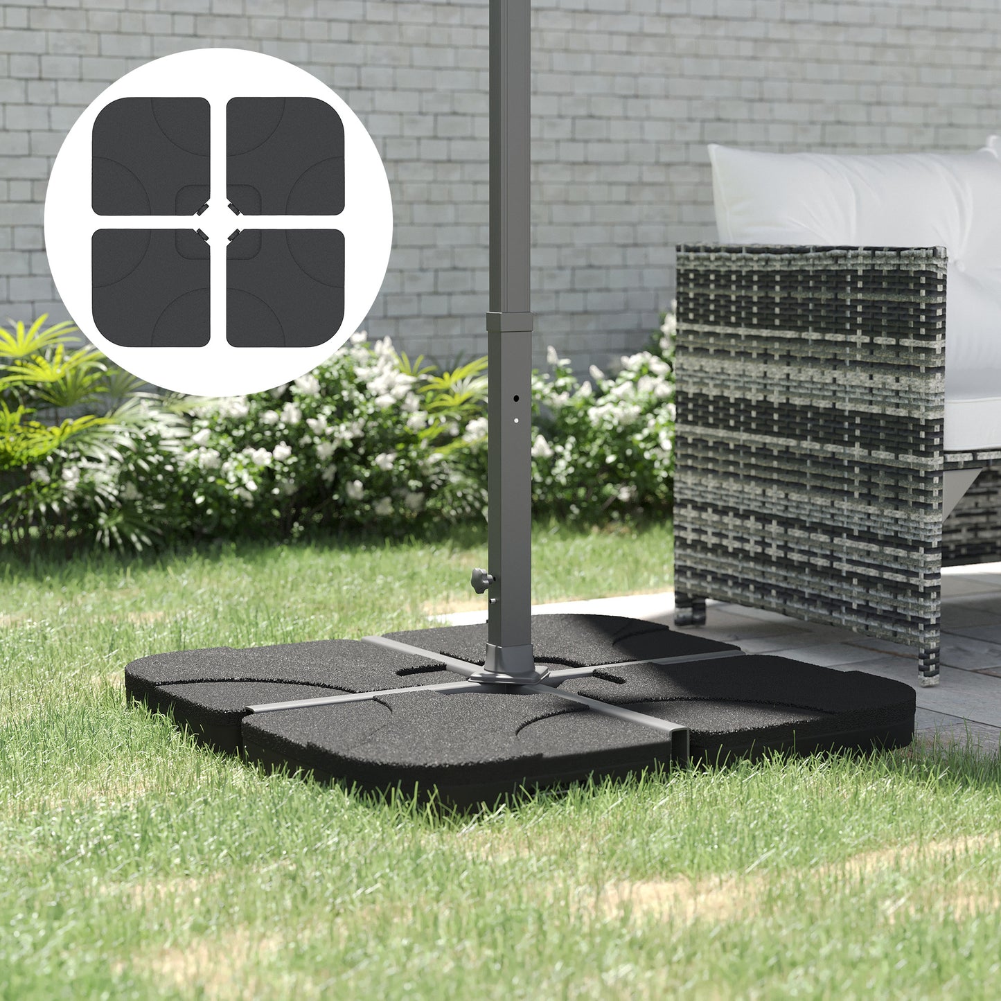Outsunny 4 Pieces Umbrella Base Parasol Stand for Cantilever Umbrella Fill w/ Sand or Water Black