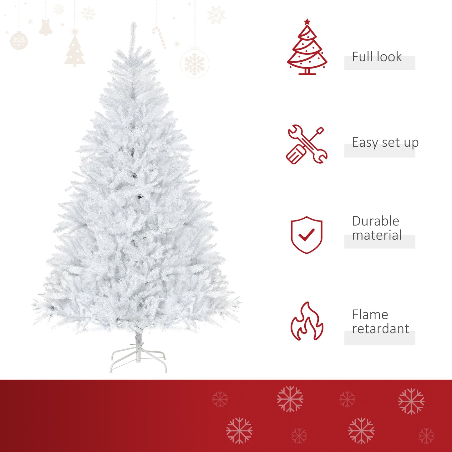 HOMCOM 7.5ft Artificial Snow Flocked Christmas Tree Xmas Tree Holiday Home Indoor Decoration for Party with Foldable Feet, Green