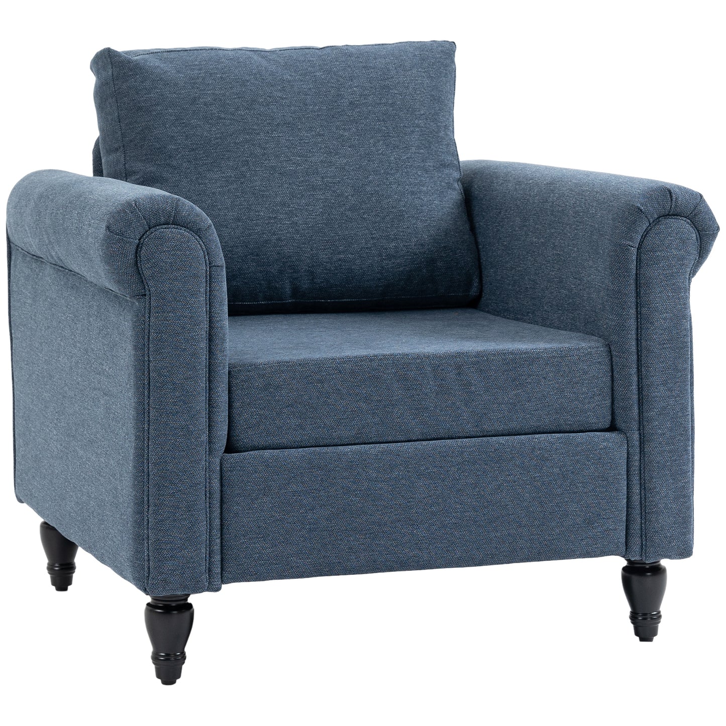 HOMCOM Vintage Armchair, Upholstered Accent Chair with Rolled Arms, Gourd-Shaped Rubber Wood Legs, Light Grey