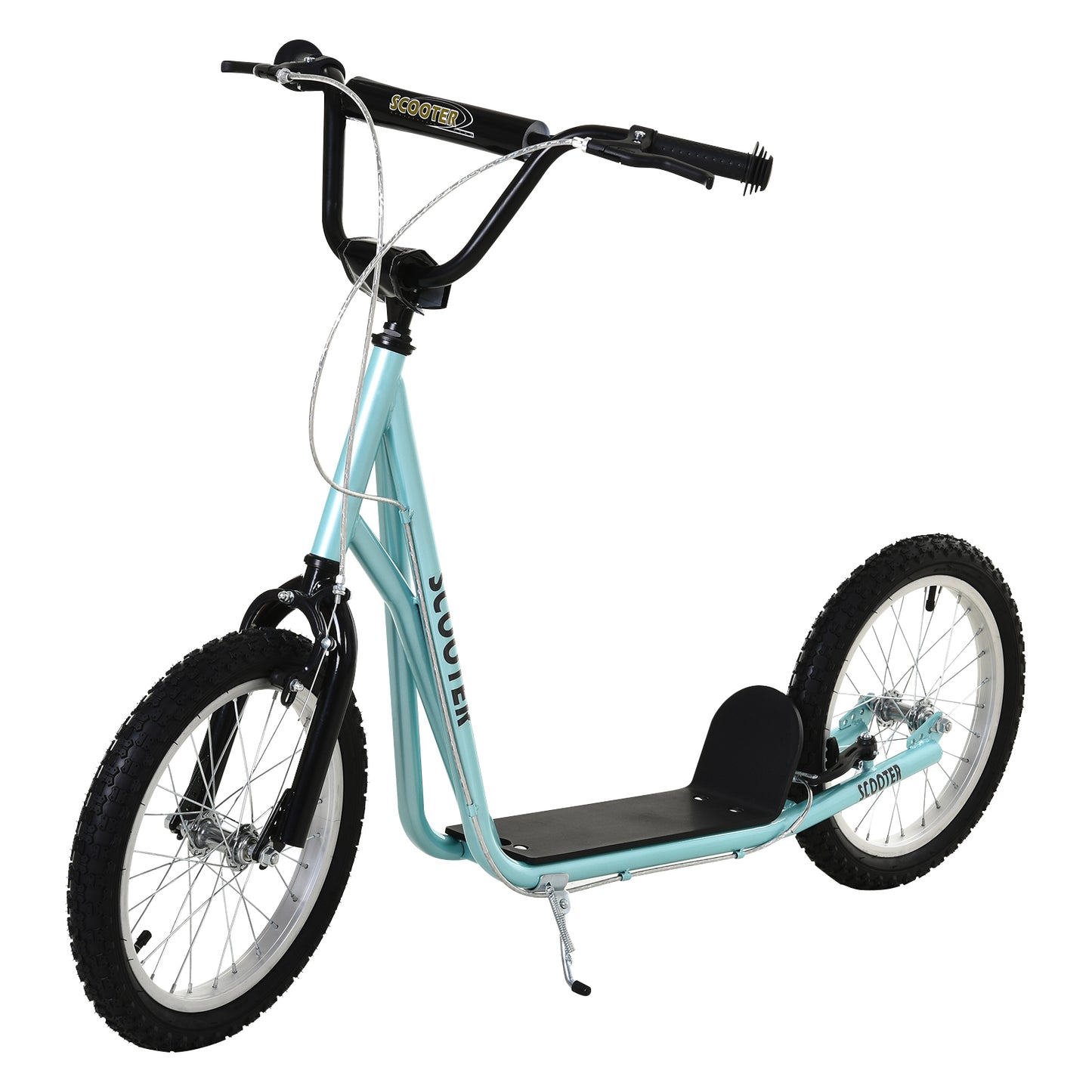 Aosom Kids Kick Scooter for 5+ Year Old, Kids Ride on Toy w/ 16'' Inflatable Wheel Dual Brakes, Black