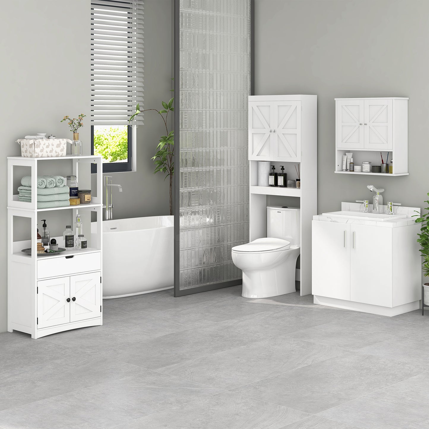 kleankin Farmhouse Bathroom Storage Cabinet, Linen Cabinet with Drawer and Shelves, 23.5" x 13" x 48.5", White