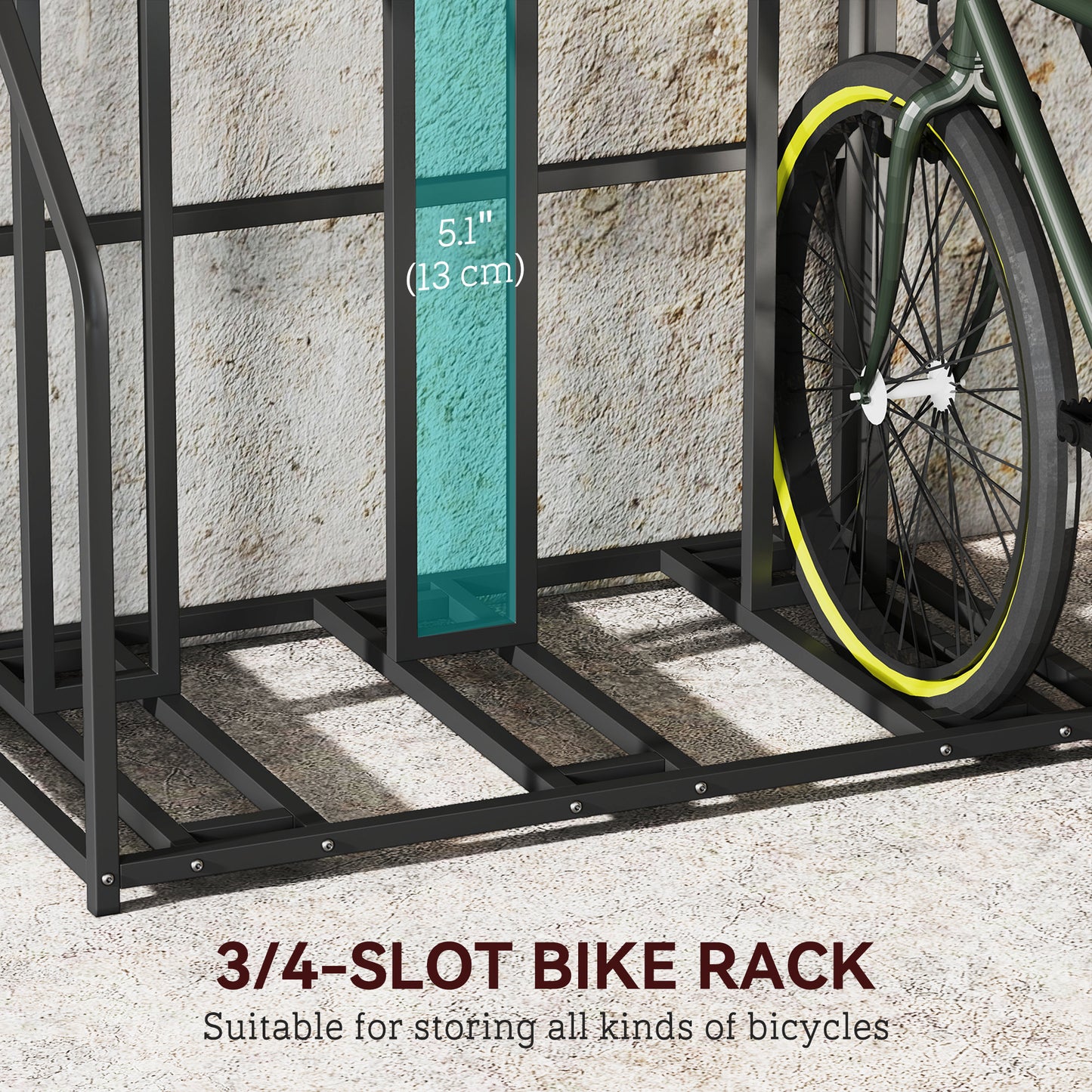Soozier 3 Bicycle Bike Stand, Metal Floor Bike Storage Rack with Basket, Hooks, Indoor Outdoor Bicycle Stand, Black