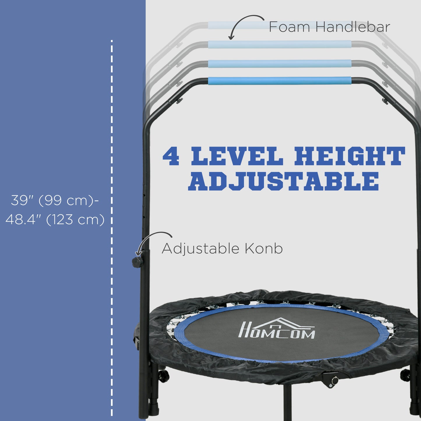 Soozier 40" Foldable Mini Fitness Trampoline, with Adjustable Foam Handle, Orange