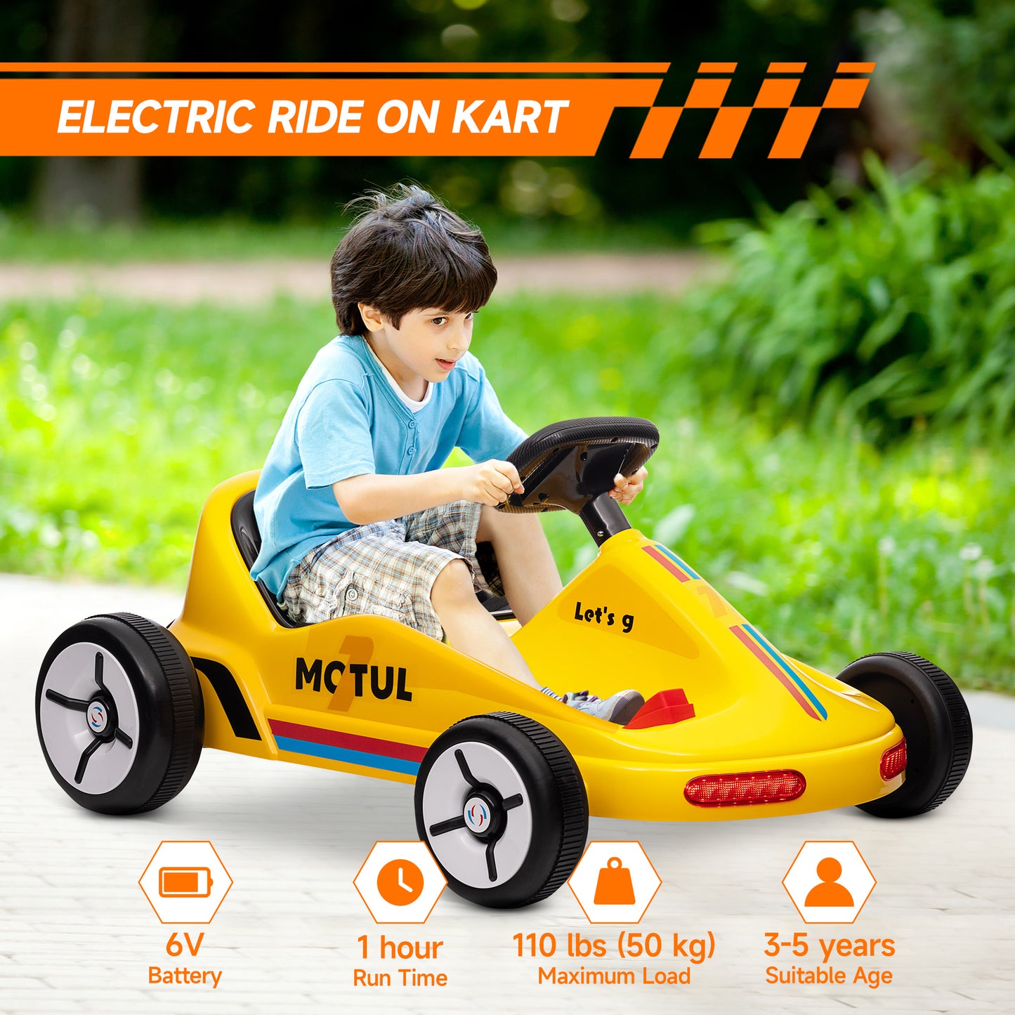 Qaba 6V Electric Go Kart for Aged 3-5 Kids with Music, Light, Horn, Blue