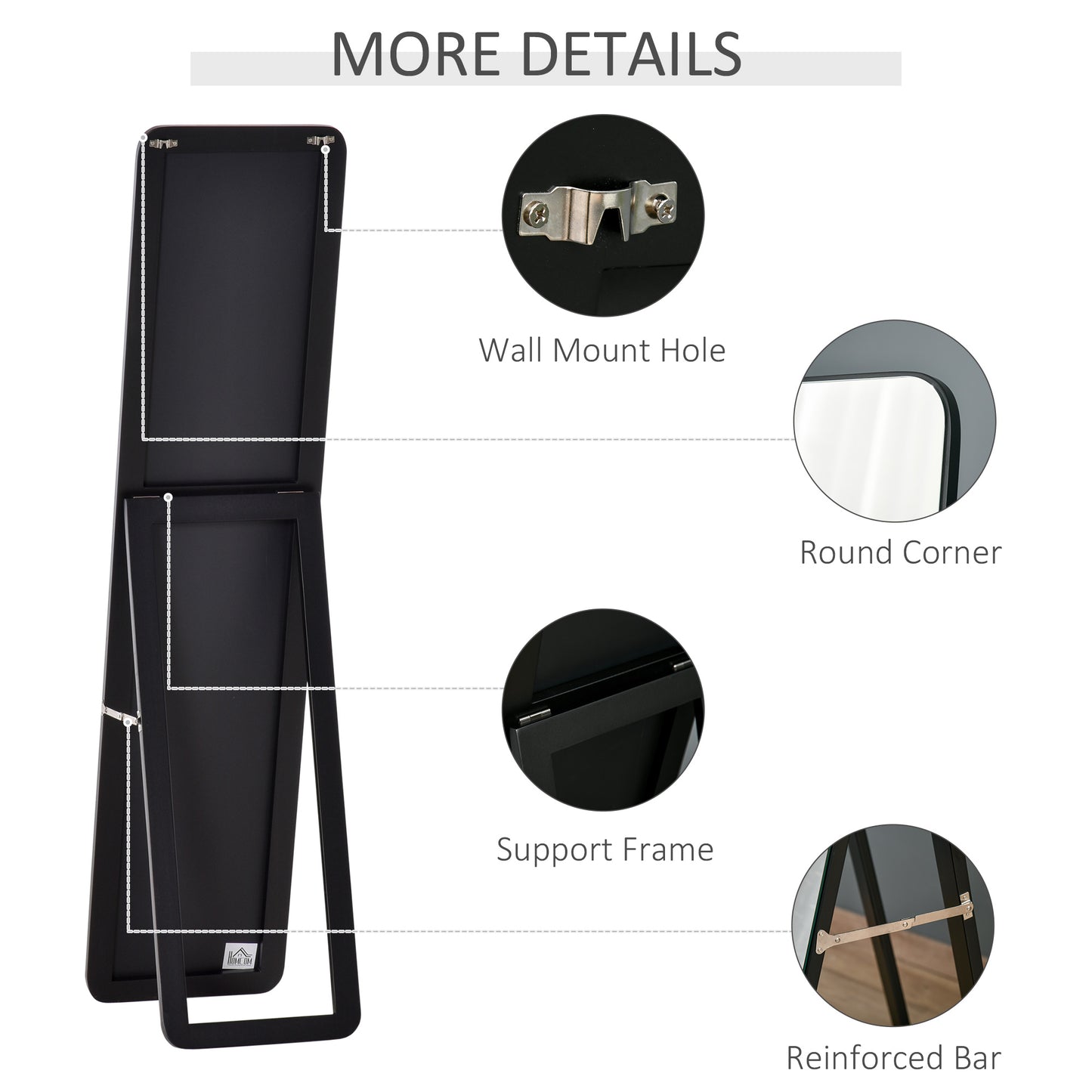 HOMCOM Full Length Mirror for Bedroom, Free Standing Dressing Mirror, Wall Mirror with Wood Frame, 15" x 61", Black