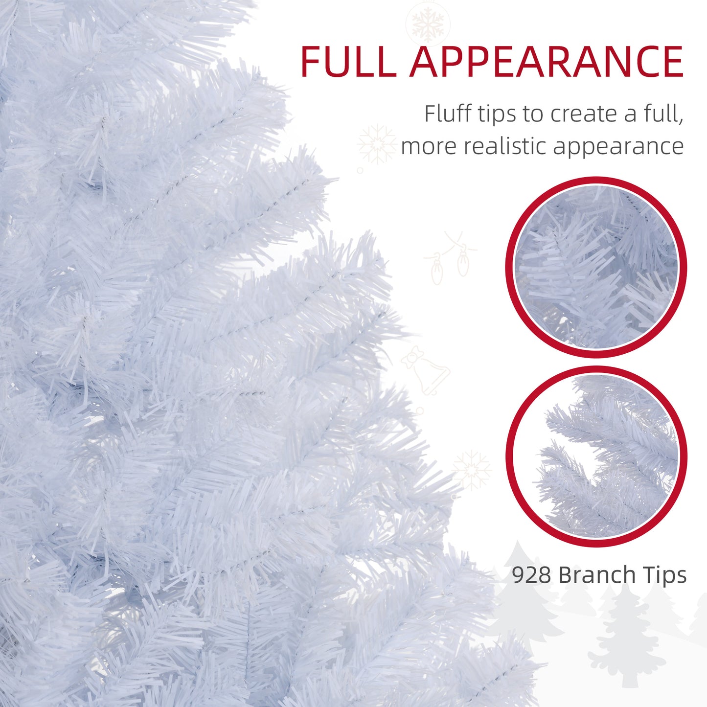 HOMCOM 5ft White Christmas Tree Artificial Christmas Tree with 536 Branch Tips and Metal Stand