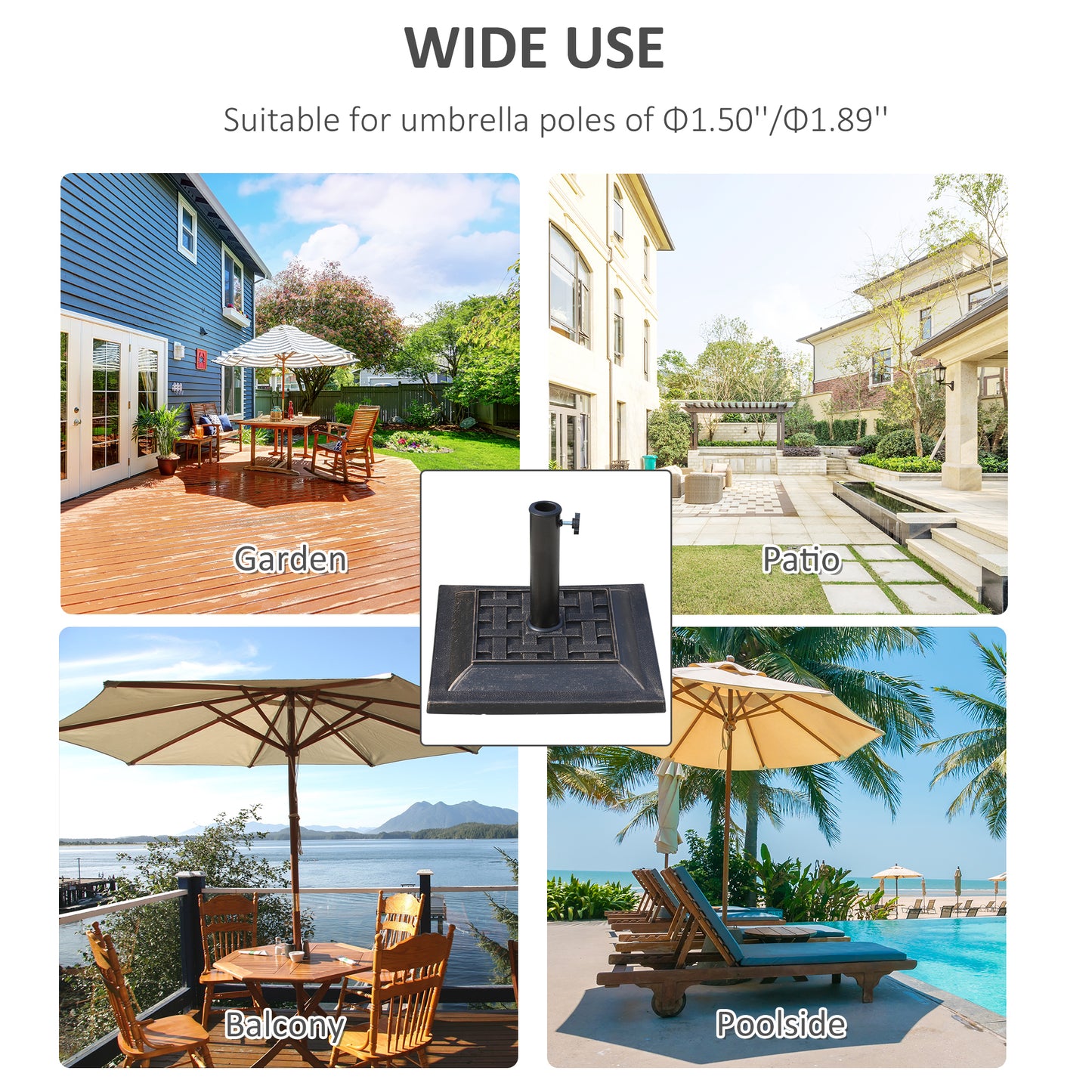Outsunny 29 lbs Market Umbrella Base Holder 16" Heavy Duty Square Parasol Stand for Patio, Outdoor, Backyard, Black