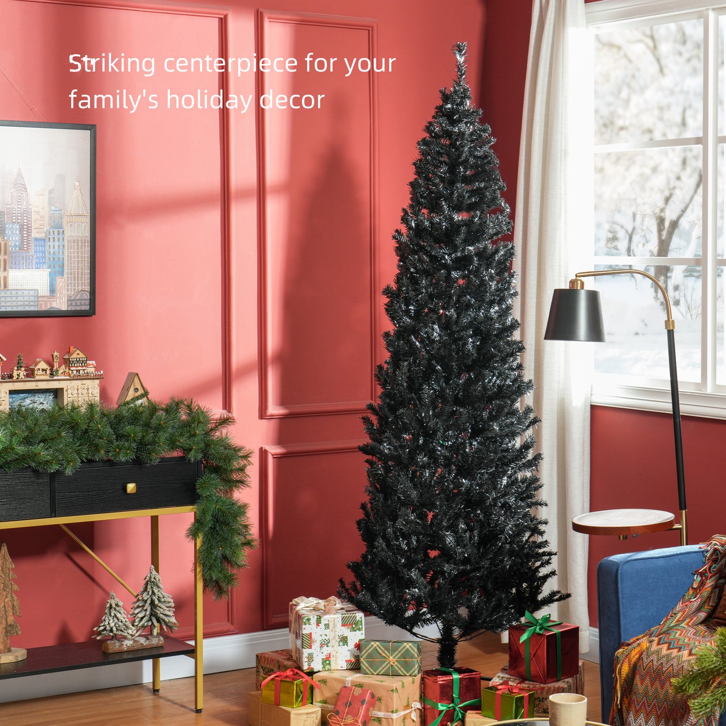 HOMCOM 4FT Artificial Christmas Tree Holiday Xmas Holiday Pencil Tree Decoration with Automatic Open for Home Party, Pink