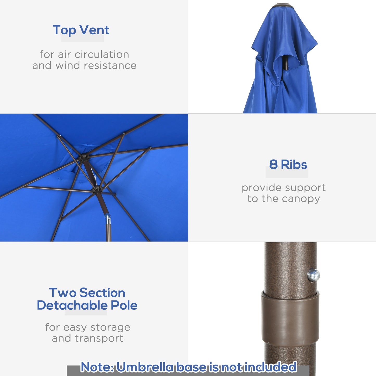 Outsunny 6.5x10ft Patio Umbrella, Rectangle Market Umbrella with Aluminum Frame and Crank Handle, Garden Parasol Outdoor Sunshade Canopy, Blue
