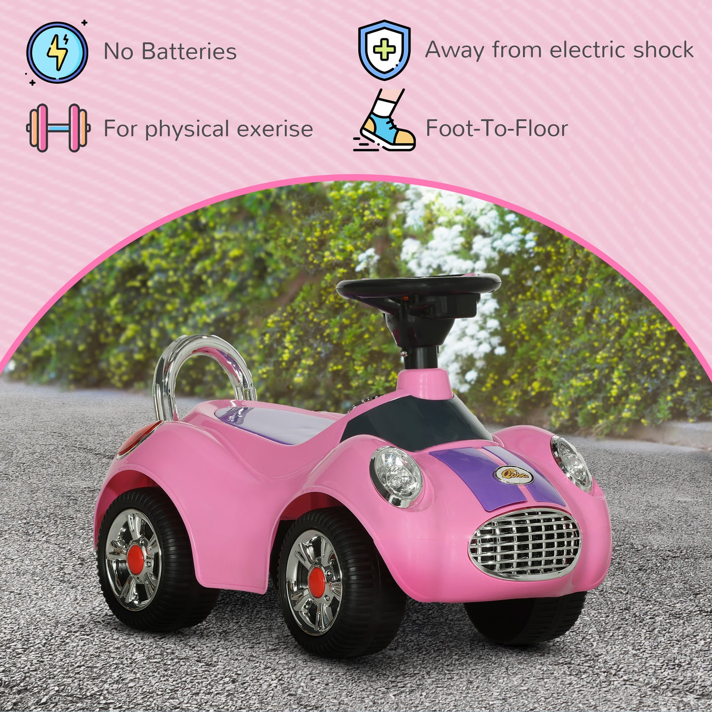 Qaba Baby Push Car with Music, Horn, Light, Dark Blue