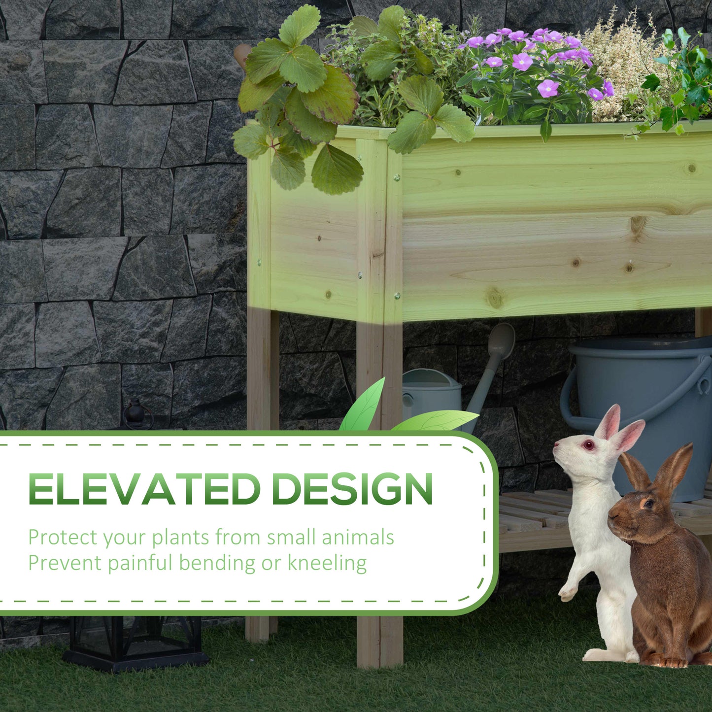 Outsunny Elevated Planter Box with Storage Shelf for Flowers, Vegetables, and Herbs, 36" x 16" x 32", Natural