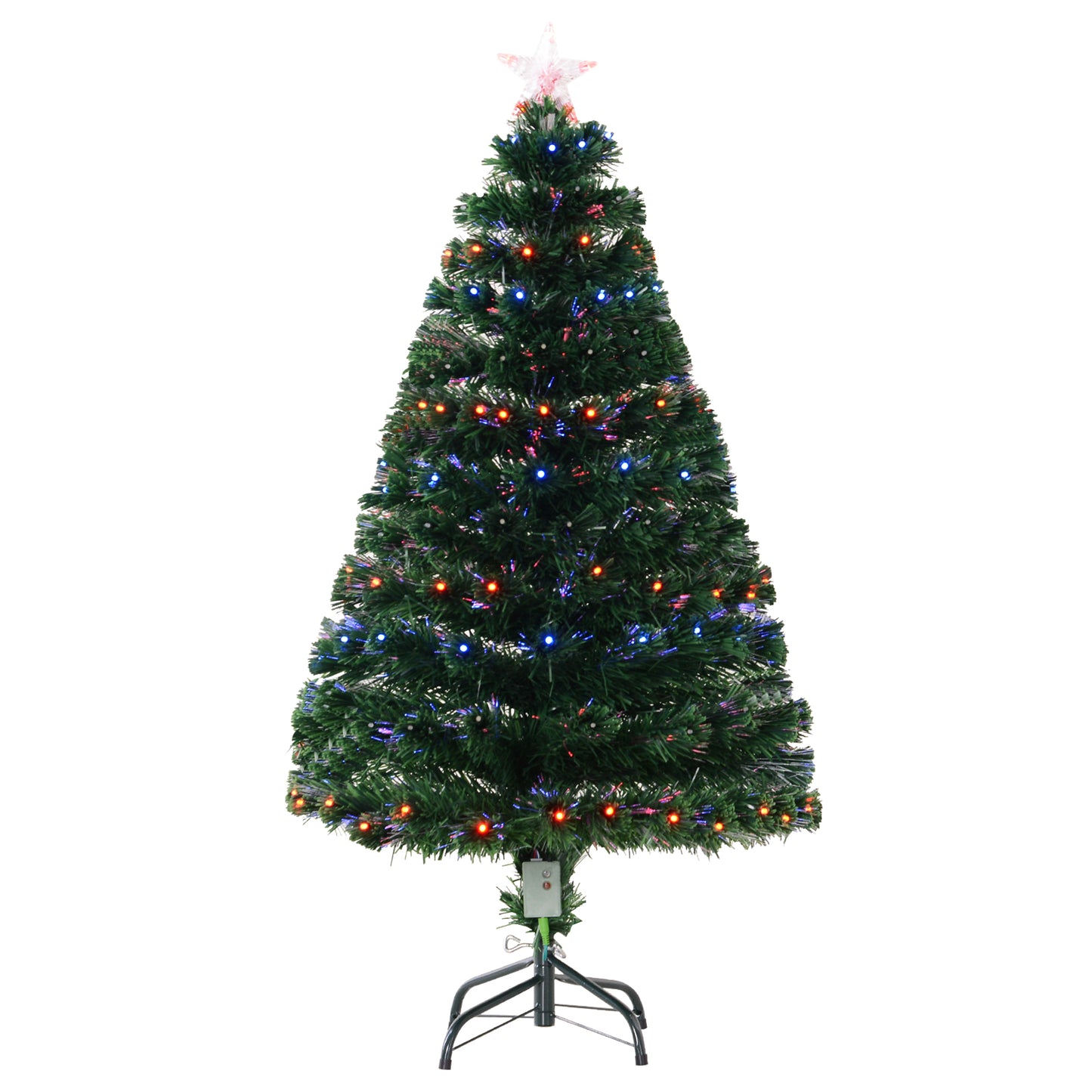 HOMCOM 4ft Prelit Artificial Optical Xmas Tree Spruce Hinged Full Tree