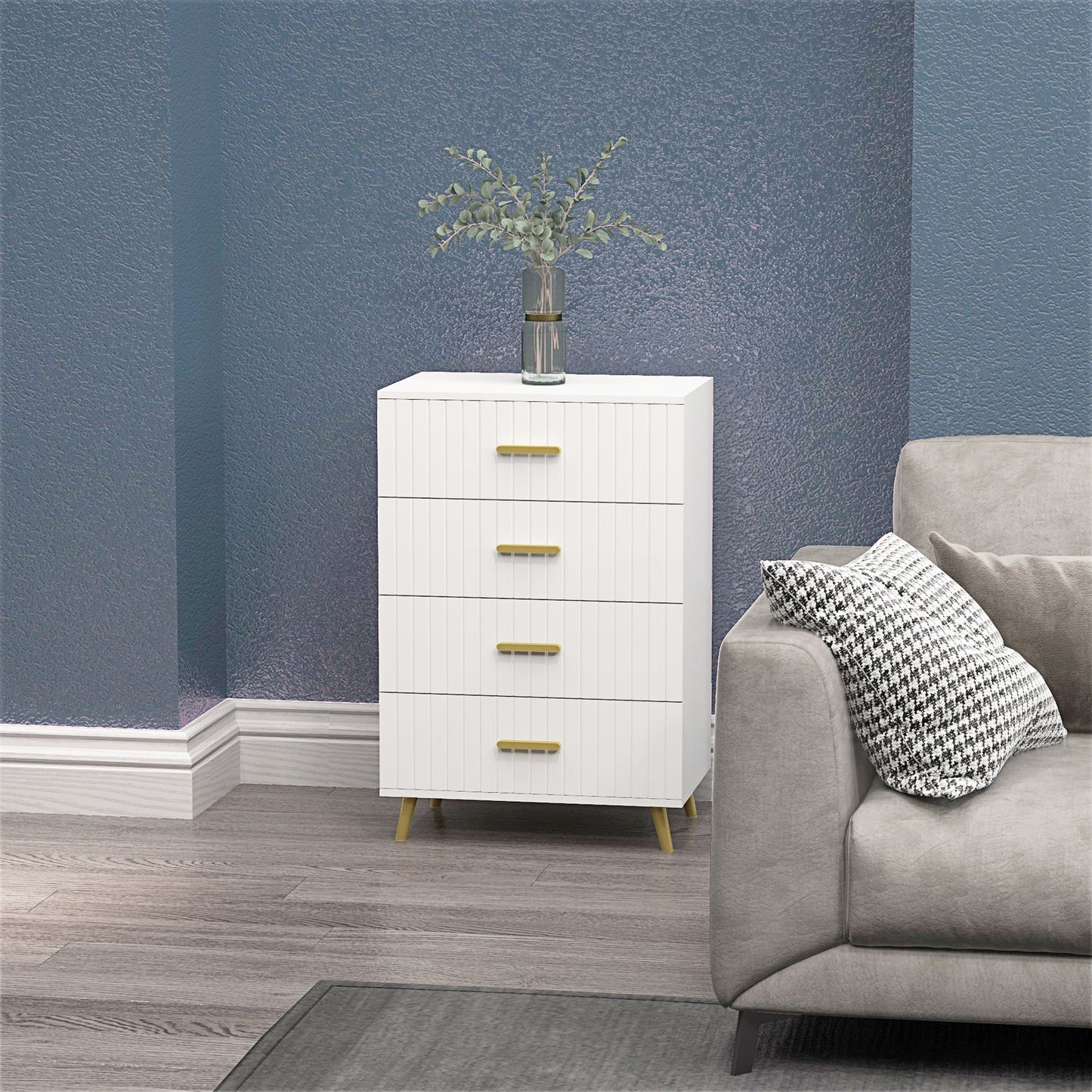 HOMCOM 3 Drawer Cabinet, Drawer Chest for Bedroom, Chest of Drawers with Aluminium Legs and Gold Handles, Dark Grey