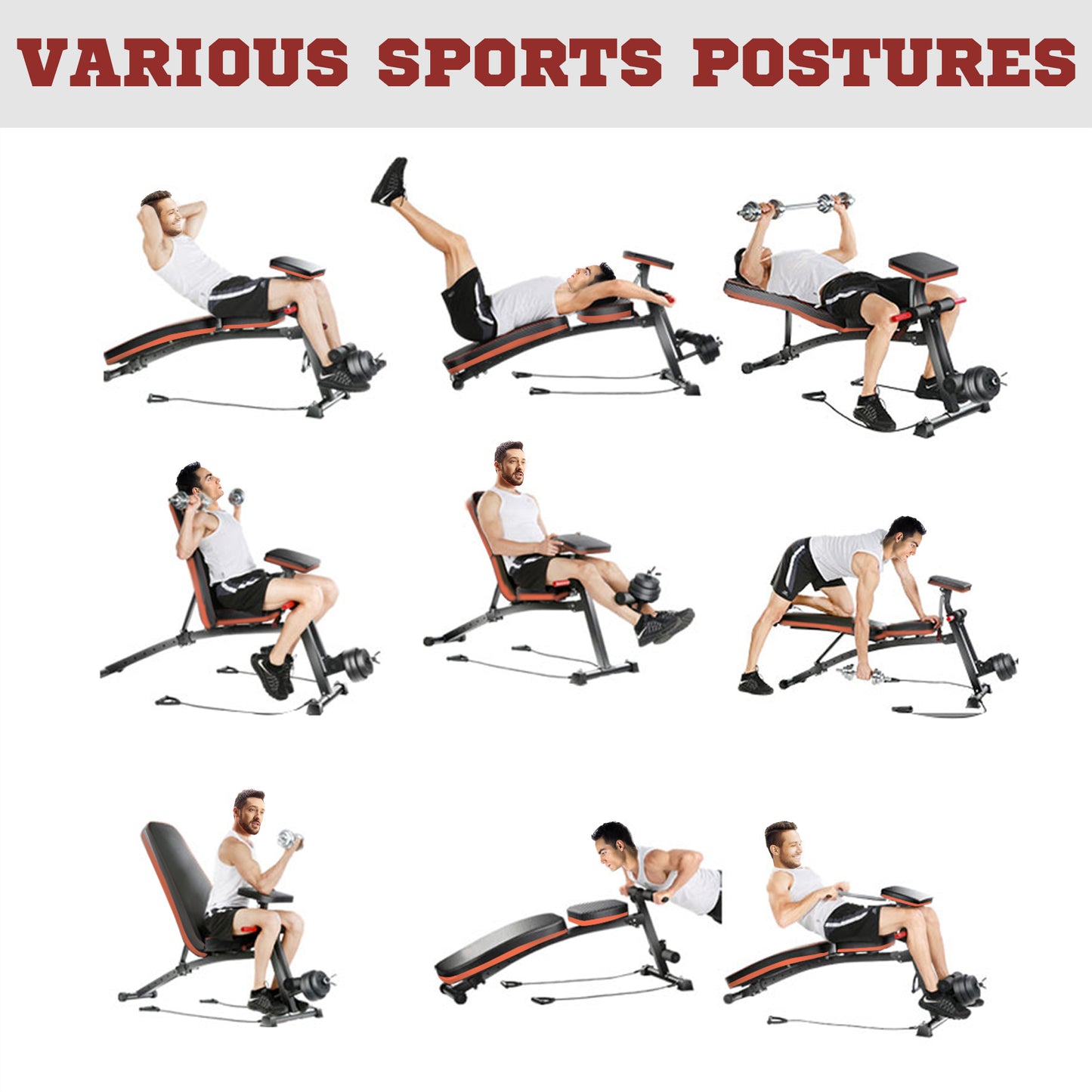 Soozier Foldable Press Bench Adjustable Dumbbell, Weight Training Bench Exercises Gym Chair, Black & Red