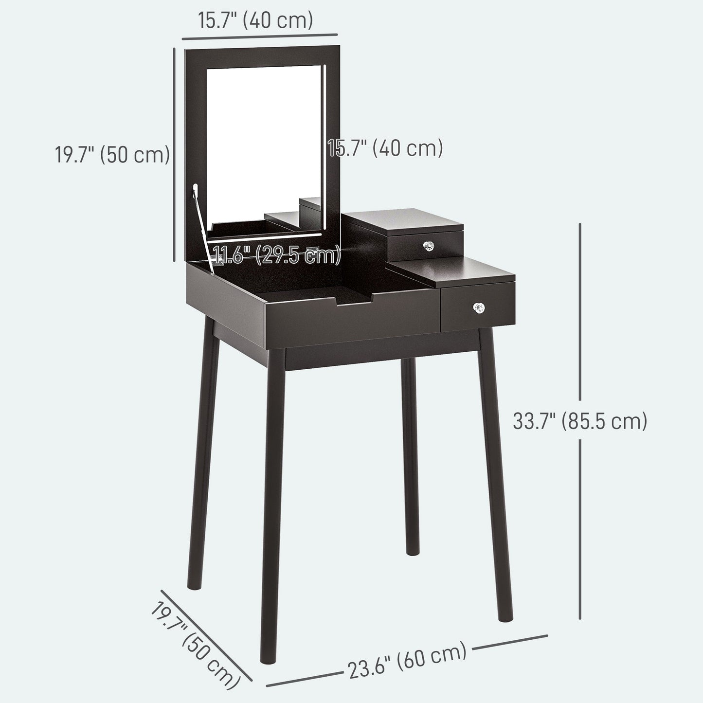 HOMCOM Makeup Vanity Table with Flip-up Mirror, Modern Dressing Table with 2 Drawers for Bedroom, White