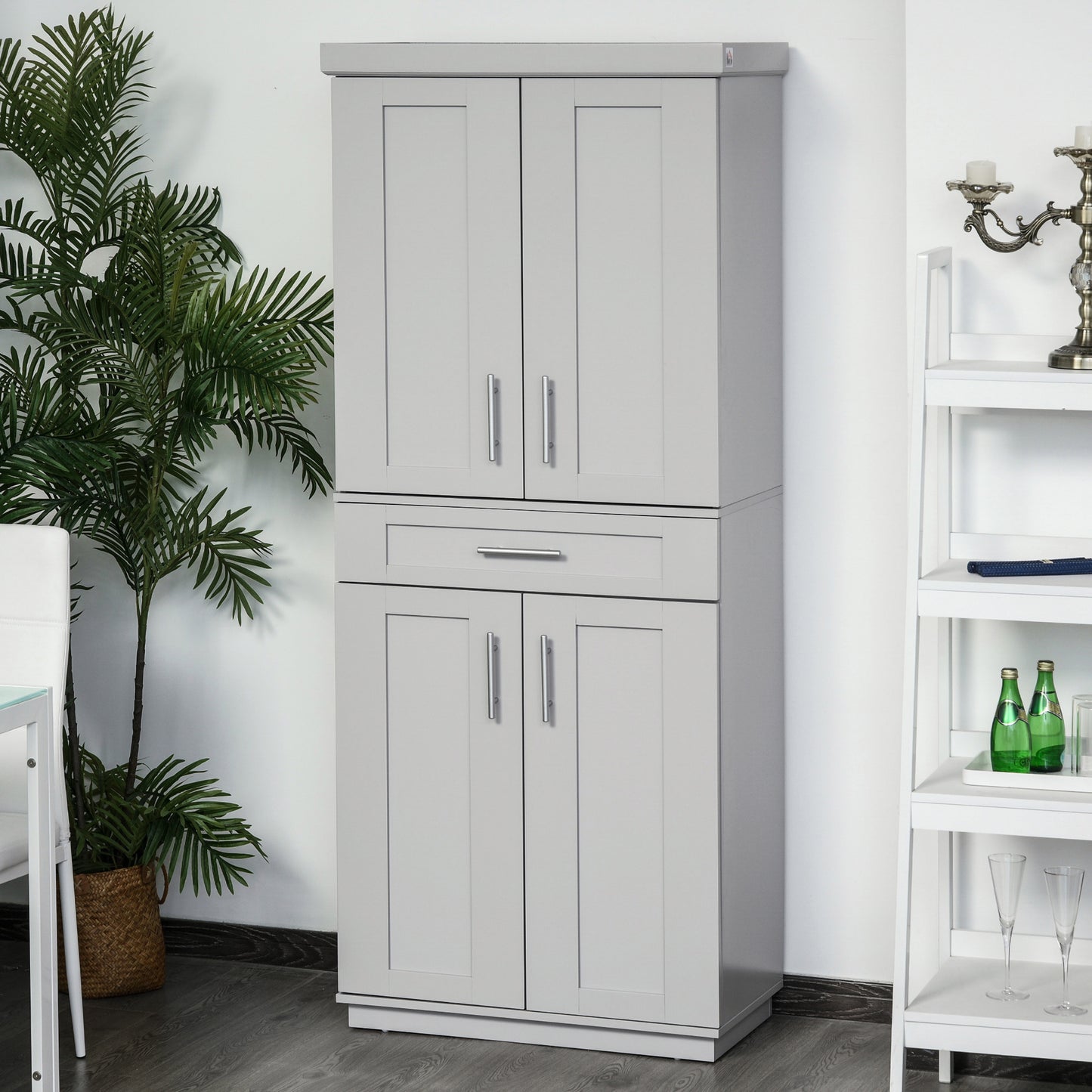 HOMCOM 72" Storage Cabinet, Freestanding Kitchen Pantry Cabinet with 4 Doors, Drawer and 3 Adjustable Shelves, White
