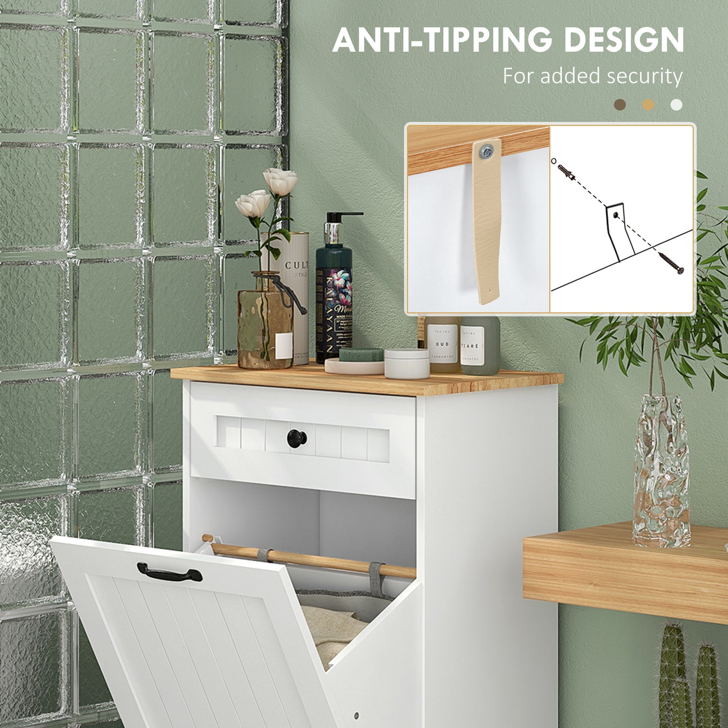 HOMCOM Laundry Cabinet with Removable Basket and Drawer, Tilt-Out Laundry Hamper for Bathroom, Living Room, White