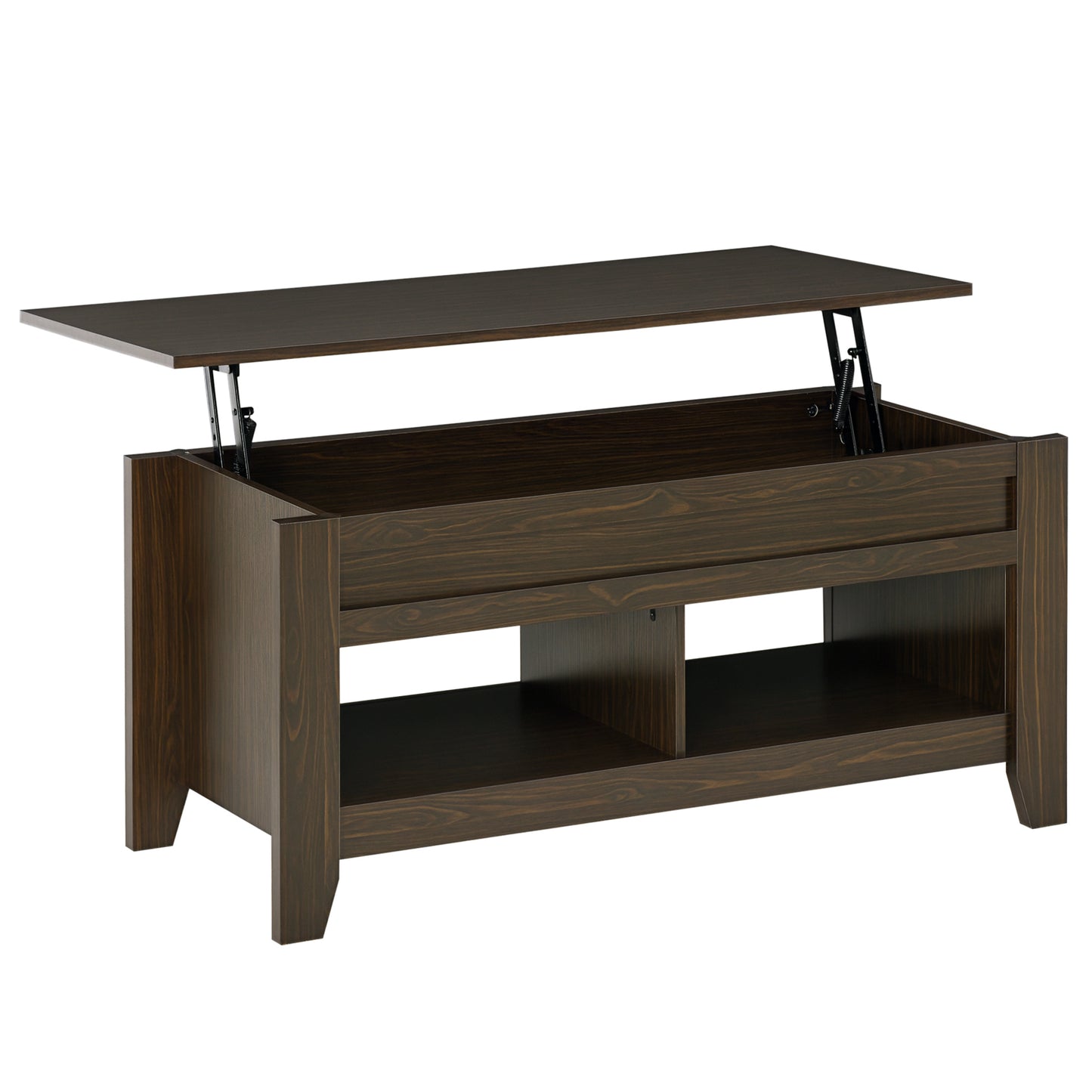 HOMCOM Lift Top Coffee Table with Hidden Storage Compartment and Open Shelves, Lift Tabletop Pop-Up Center Table for Living Room, White