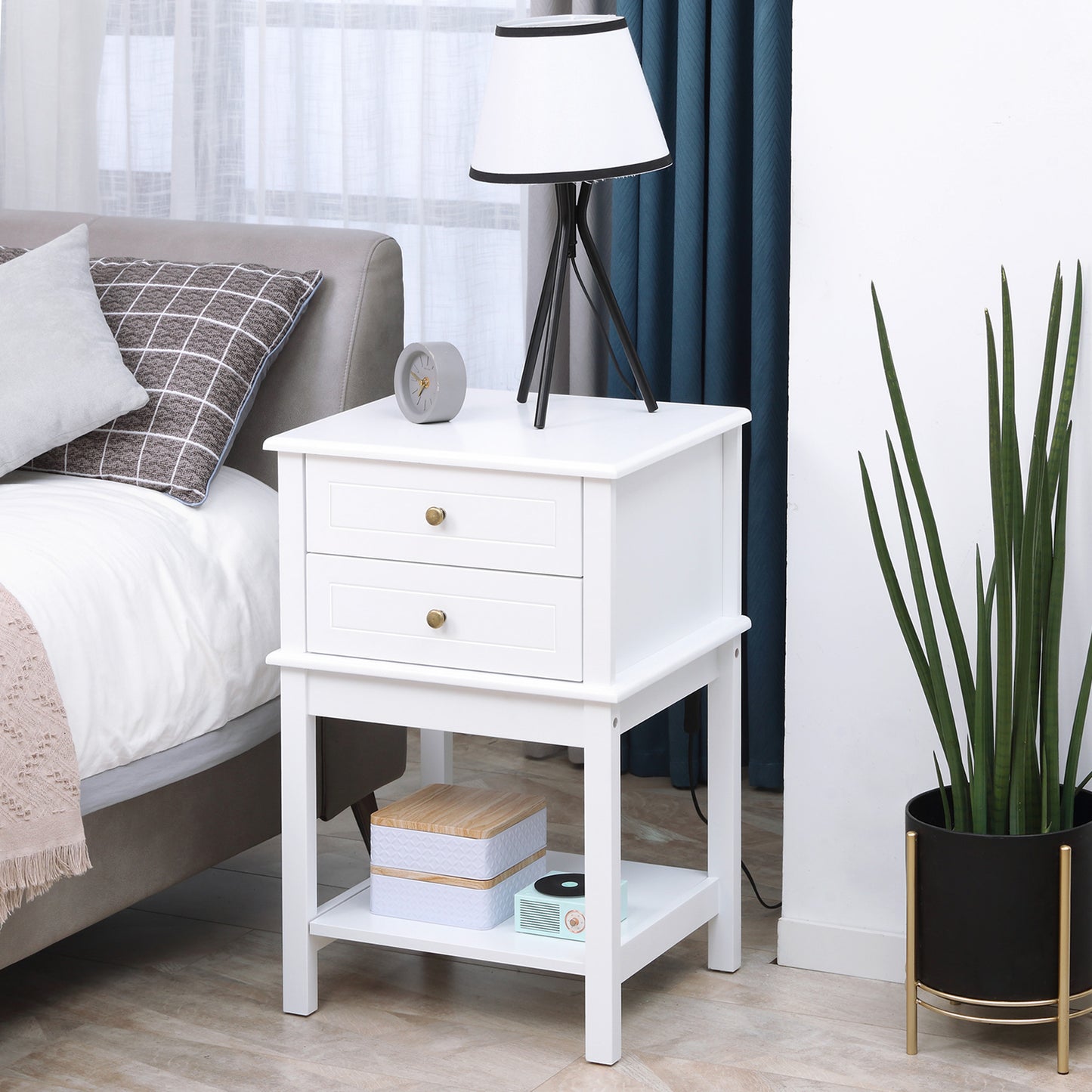 HOMCOM Modern Sofa Side Table, Accent End Table with Drawers and Storage Shelf, Nightstand for Bedroom Living Room, Black