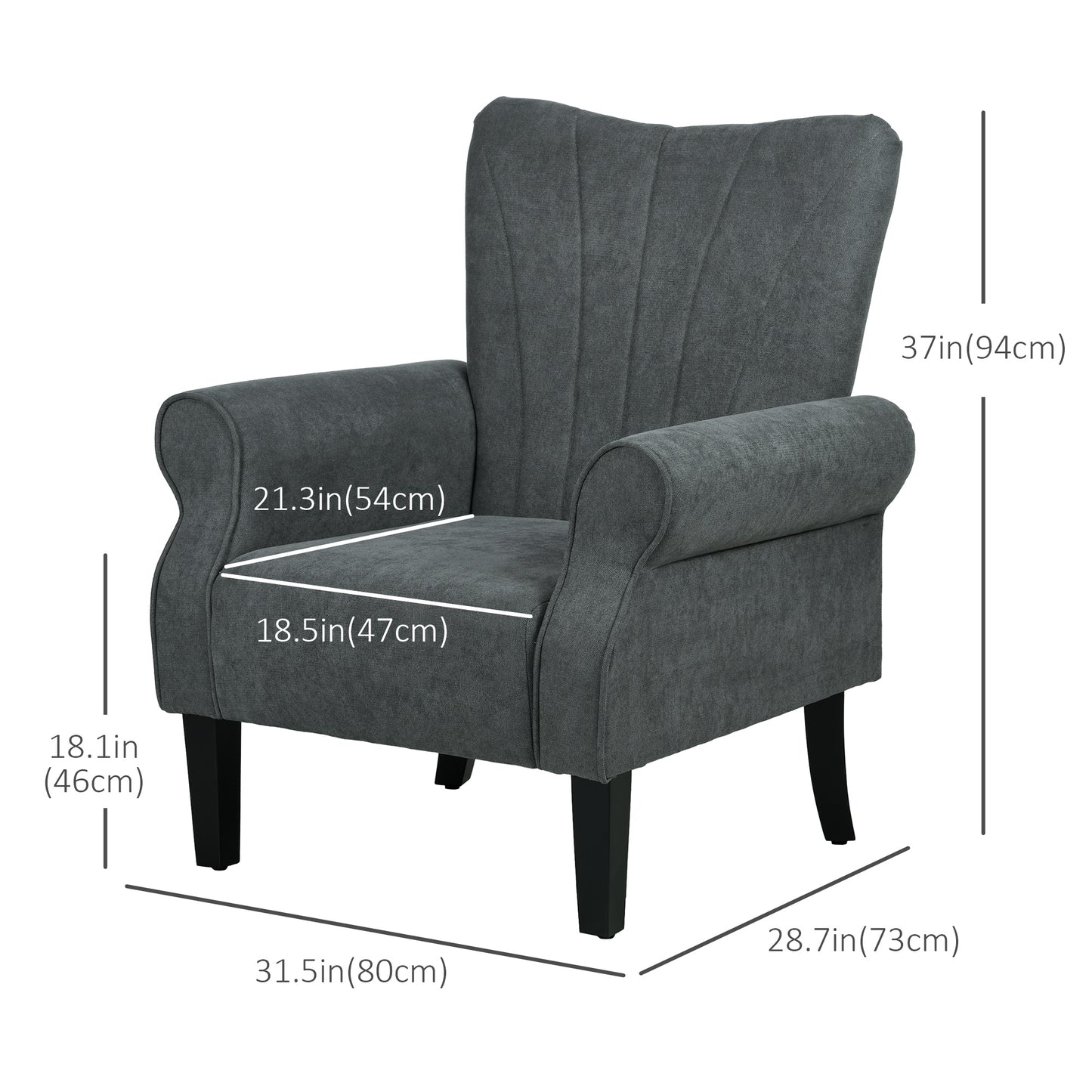HOMCOM Fabric Armchair, Modern Accent Chair with Wood Legs for Living Room, Bedroom, Home Office, Beige
