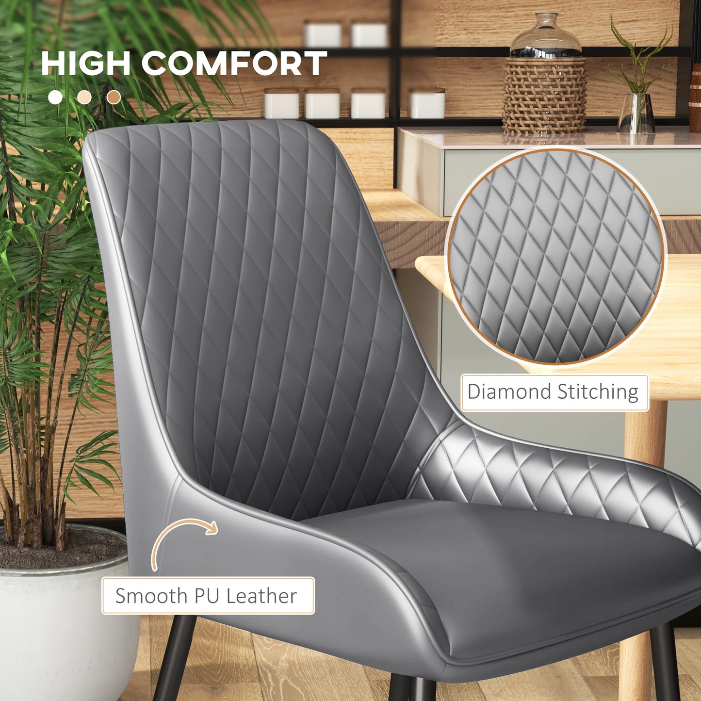 HOMCOM Upholstered Kitchen Chairs, Modern Dining Chairs Set of 2 with Diamond Tufting and Steel Legs for Dining Room, Black