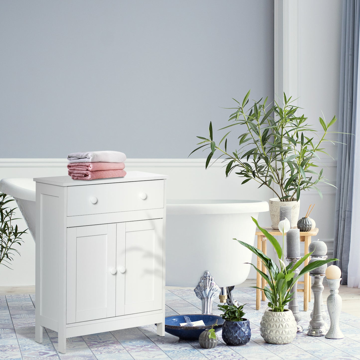 HOMCOM Bathroom Cabinet, Freestanding Accent Sideboard with Storage Drawer & Adjustable Shelf, White