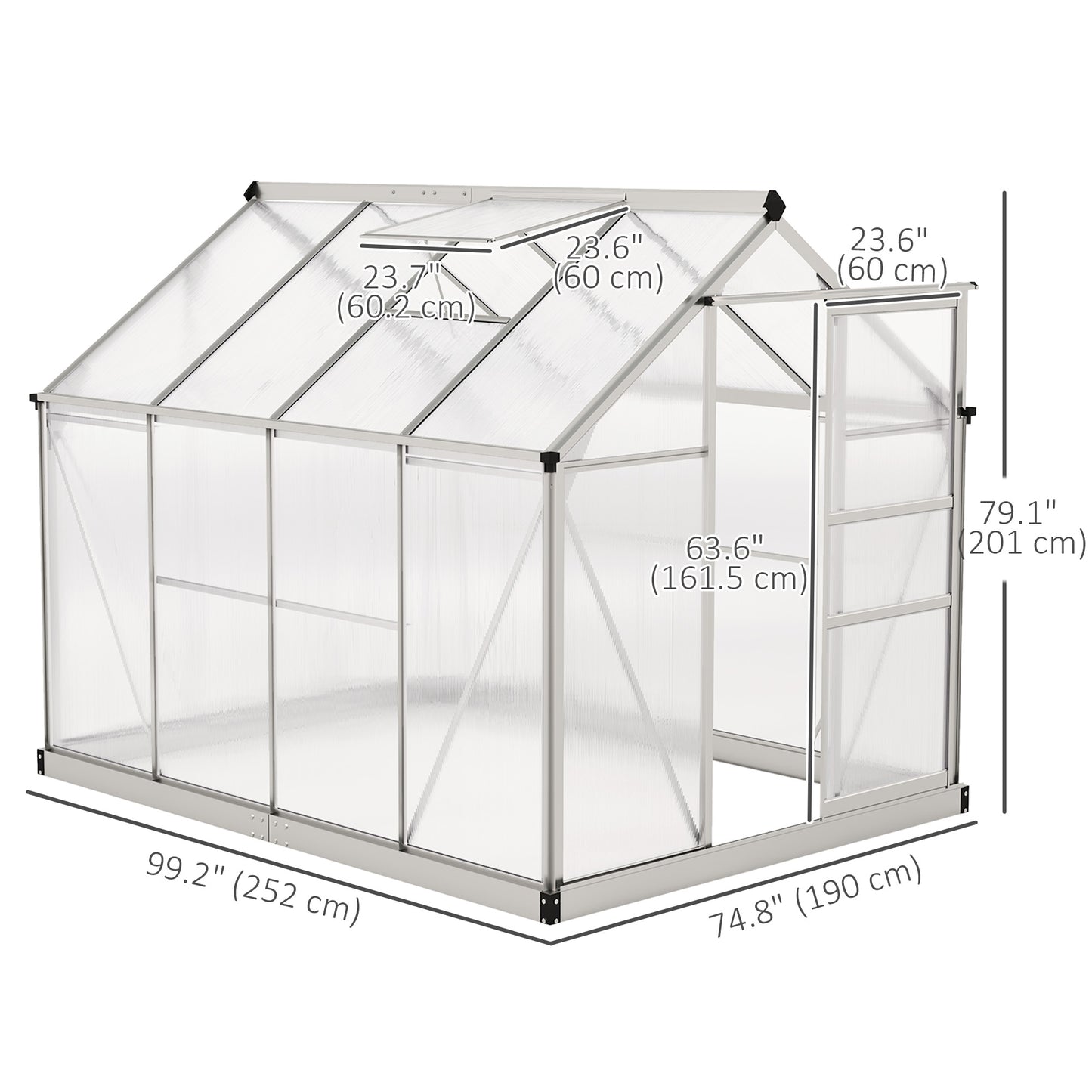 Outsunny 6' x 10' x 6.6' Polycarbonate Greenhouse, Walk-In Green House Kit Garden, Plants Grow, Galvanized Sheet Aluminum Frame with Rain Gutter, Vents and Sliding Door, Green