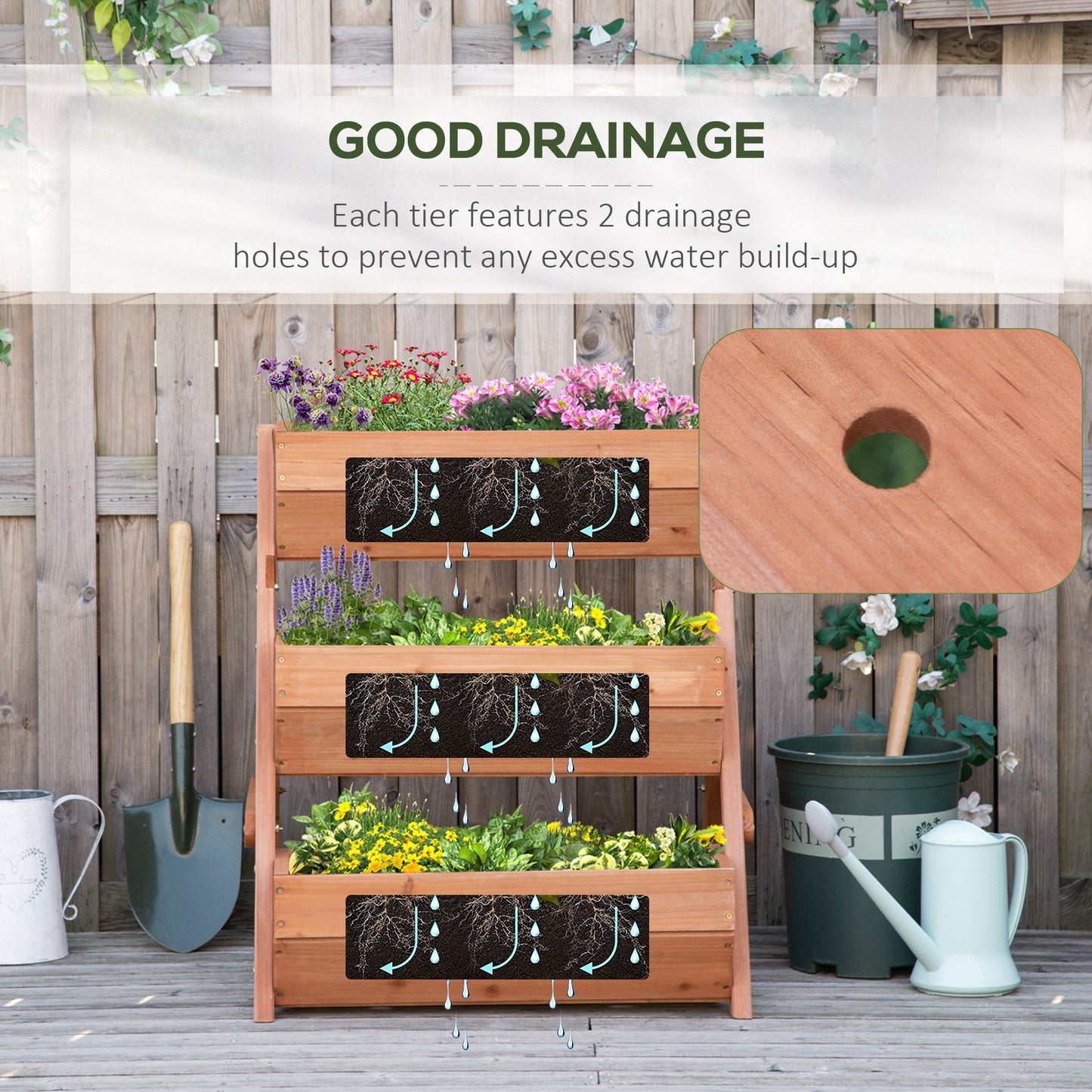 Outsunny 3 Tier Elevated Planter Box, Vertical Wooden Raised Garden Bed for Flowers, Vegetables, Herbs, 26" x 30" x 30", Green