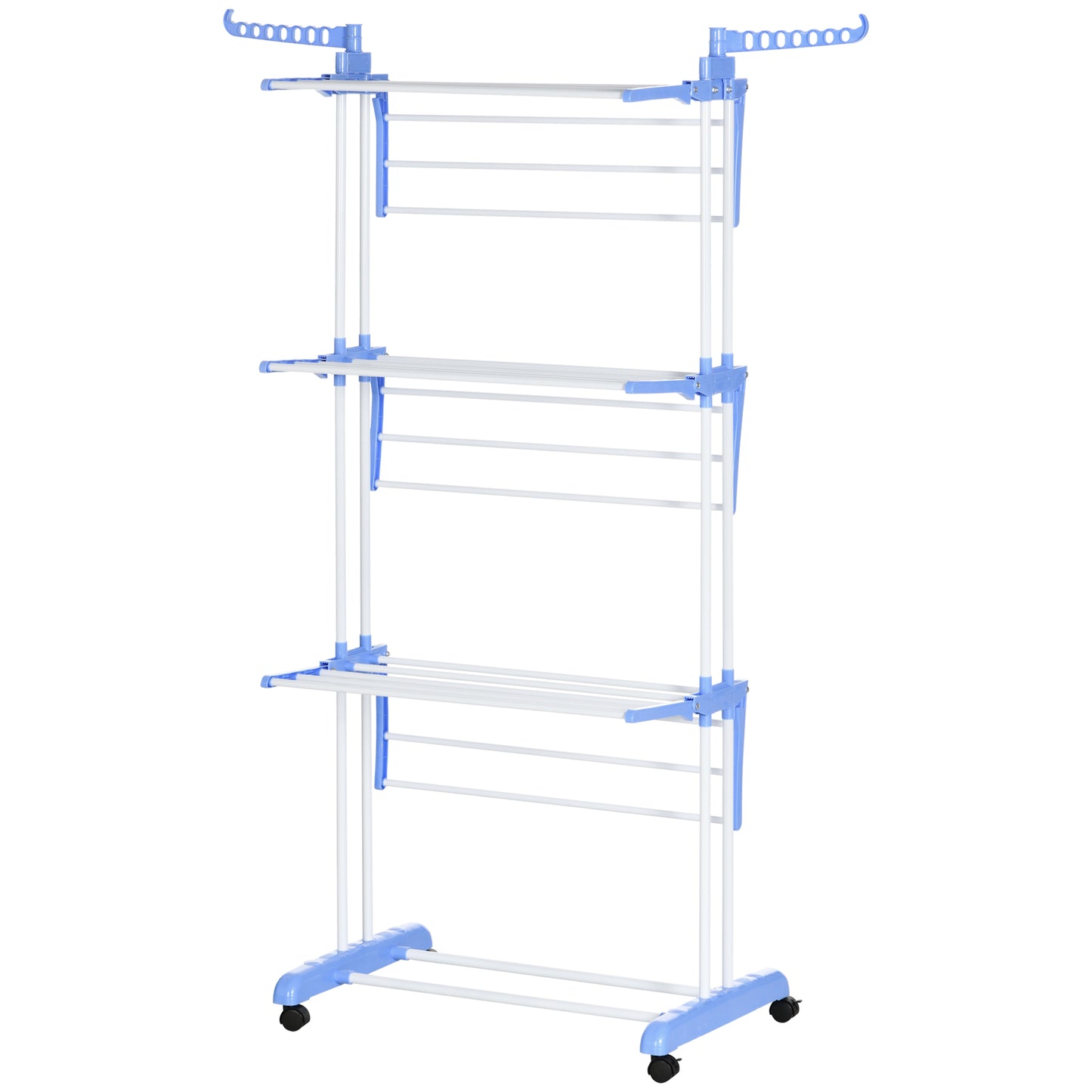 HOMCOM Foldable Clothes Drying Rack, 4-Tier Steel Laundry Rack for Drying Clothes with 2 Side Wings and 4 Castors, Indoor and Outdoor Use, Black