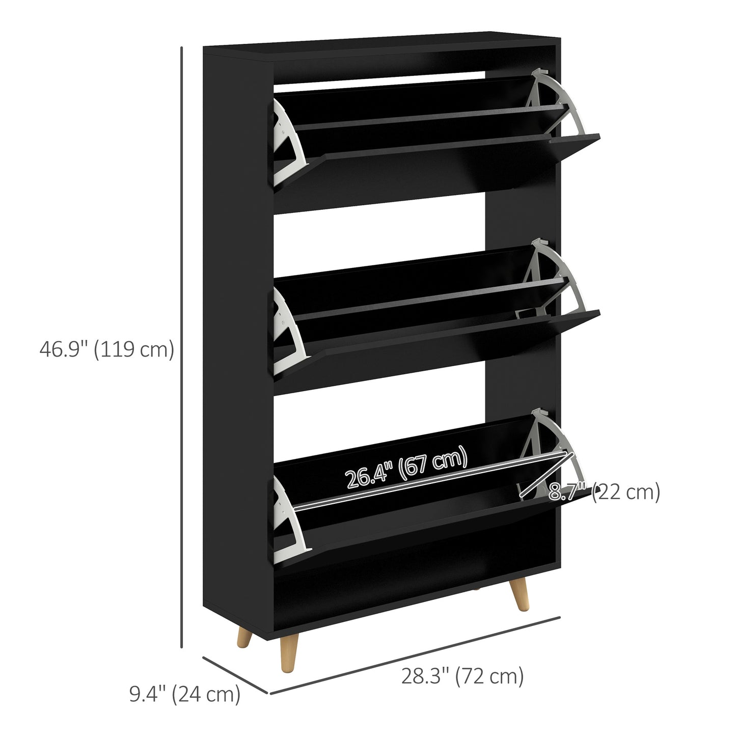 HOMCOM Slim Shoe Storage Cabinet with 3 Flip Drawers and Adjustable Shelves, Shoe Cabinet for 18-24 Pairs, White