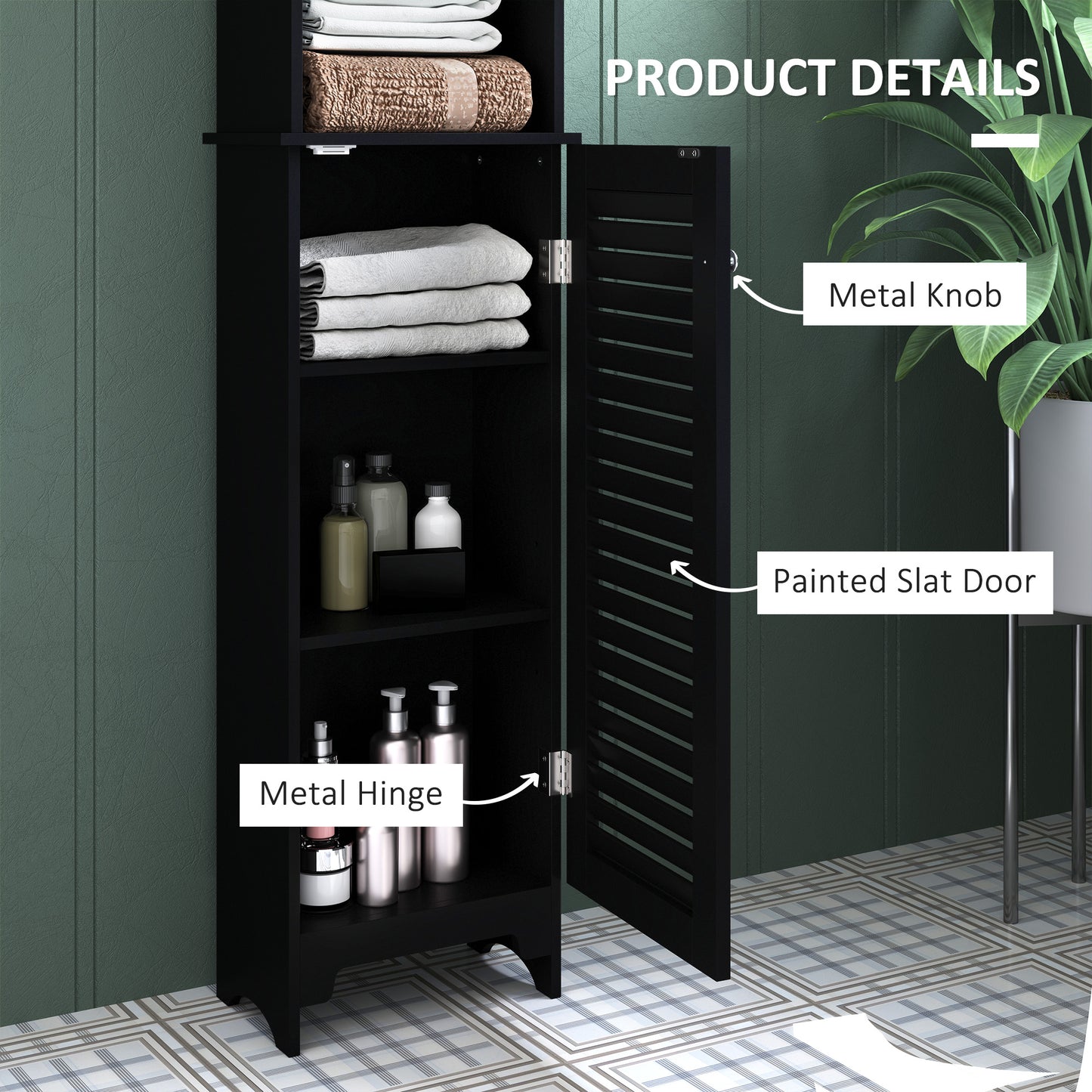 HOMCOM Tall Bathroom Storage Cabinet, Freestanding Linen Tower with 3-Tier Open Adjustable Shelf, White