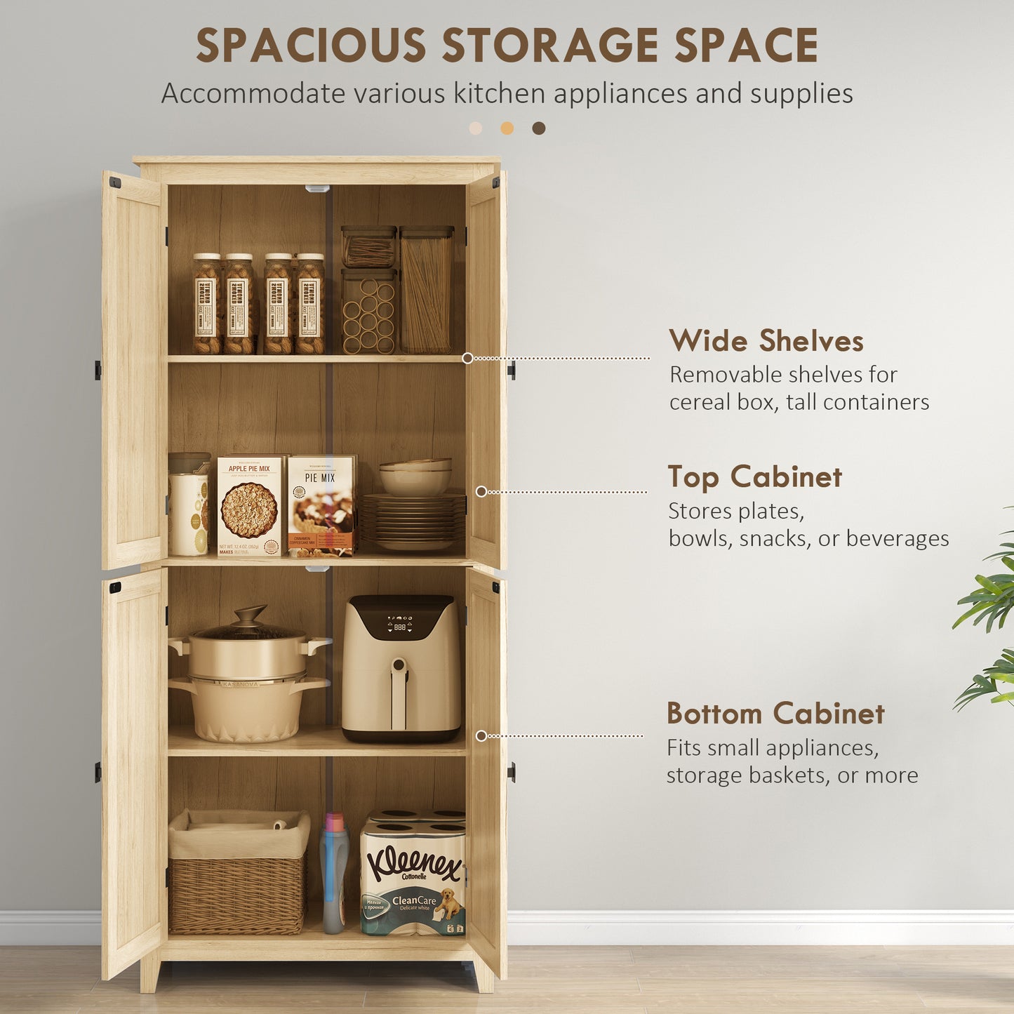 HOMCOM 72" Freestanding Storage Cabinet, Kitchen Pantry Cabinet with Doors and Shelves for Dining Room, White