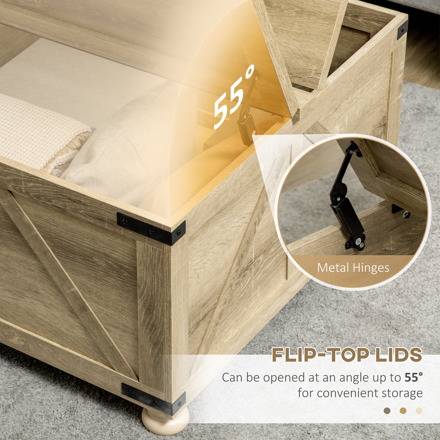 HOMCOM Farmhouse Coffee Table, Square Center Table with Flip-top Lids, Hidden Storage Compartment and Wooden Legs, Oak