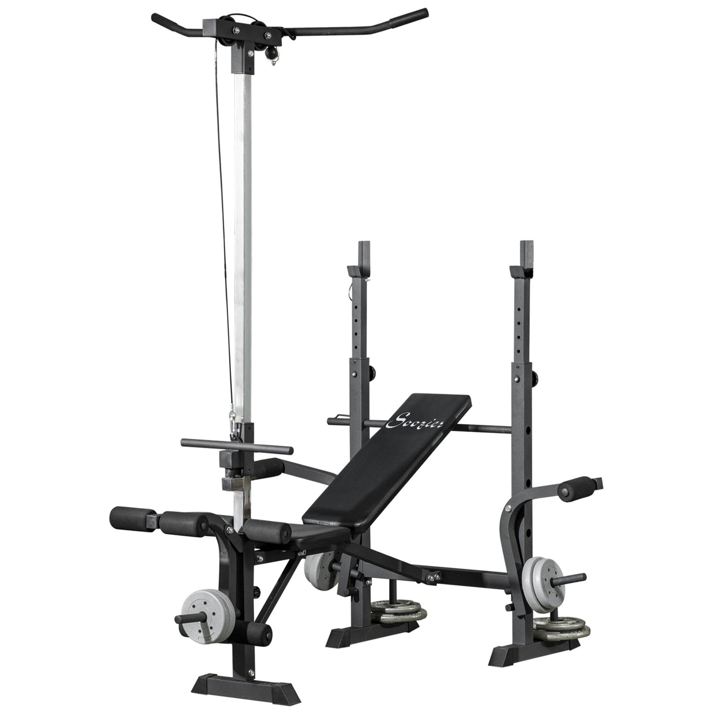 Soozier Press Bench, Heavy Duty Multiple Function Workout Adjustable Bench with Preacher Curl, Leg Developer