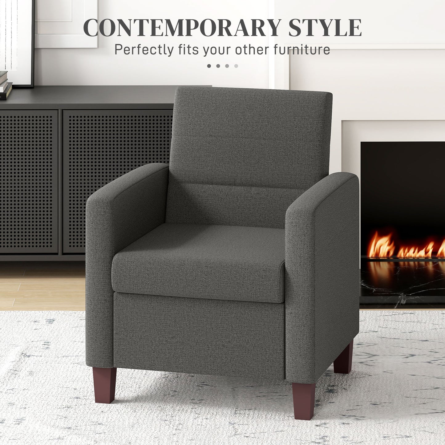 HOMCOM Fabric Accent Chair, Modern Armchair with Seat Cushion and Non-Slip Pads for Living Room, Bedroom, Light Brown