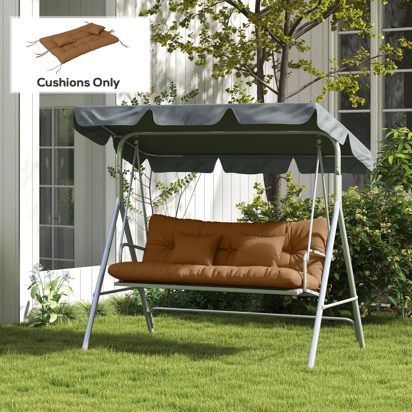 Outsunny 4-Piece Back and Seat Cushion Pillows Replacement and Pillows, Patio Chair Cushions Set with Ties, Tan