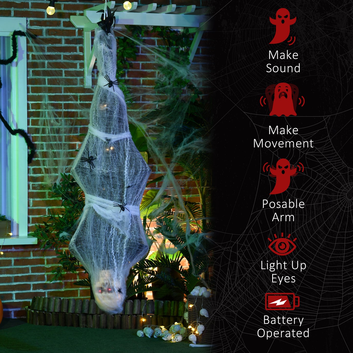 HOMCOM 72 Inch/6ft Life Size Outdoor Halloween Decoration Witch, Animated Prop Decor with Sound and Motion Activated, Light Up Eyes, Creepy Sound