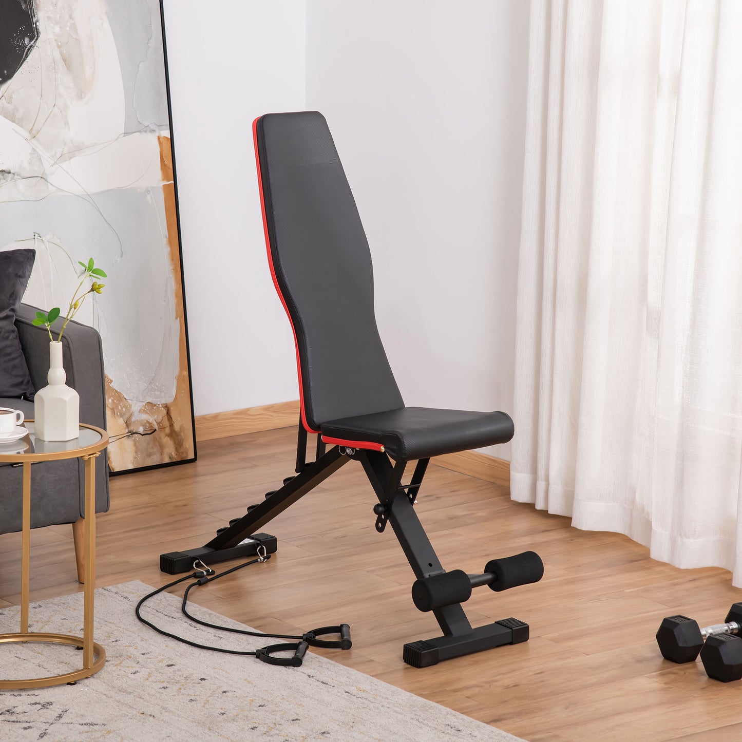 Soozier Adjustable Workout Bench, Foldable Weight Bench with Leg Extension and Preacher Pad, 264LBS Weight Capacity, for Home Gym, Black and Red