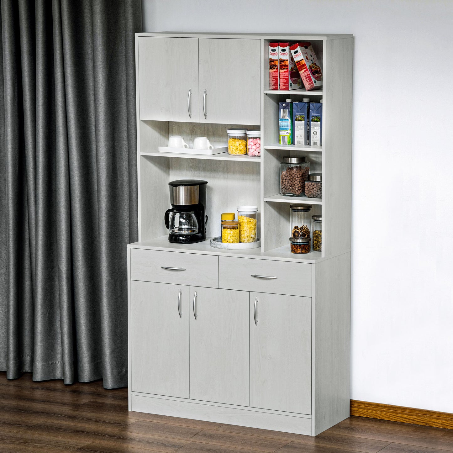 HOMCOM Kitchen Buffet with Hutch Multi Storage Cupboard Cabinet Server Sideboard with Drawers