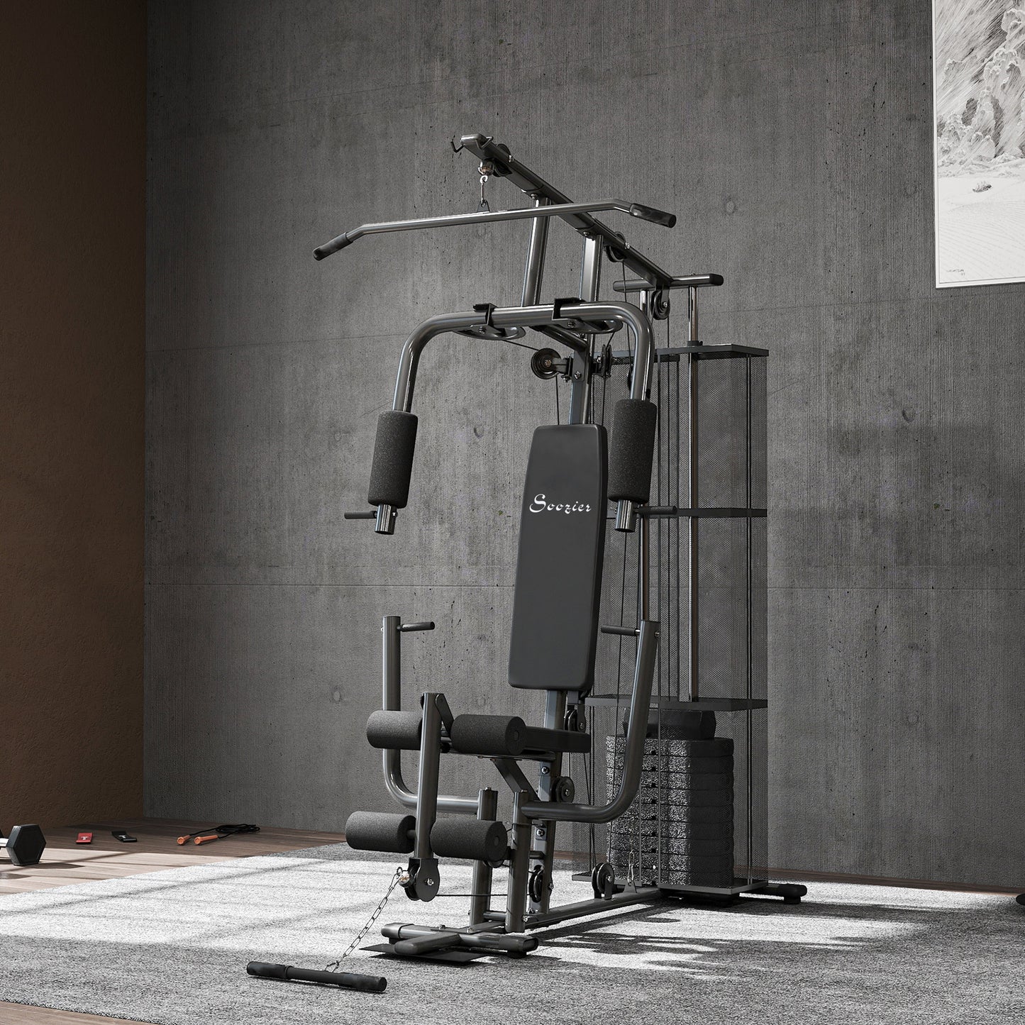 Soozier Multi-Exercise Home Gym Station with 99lbs Weight Stack, for Full Body Workout