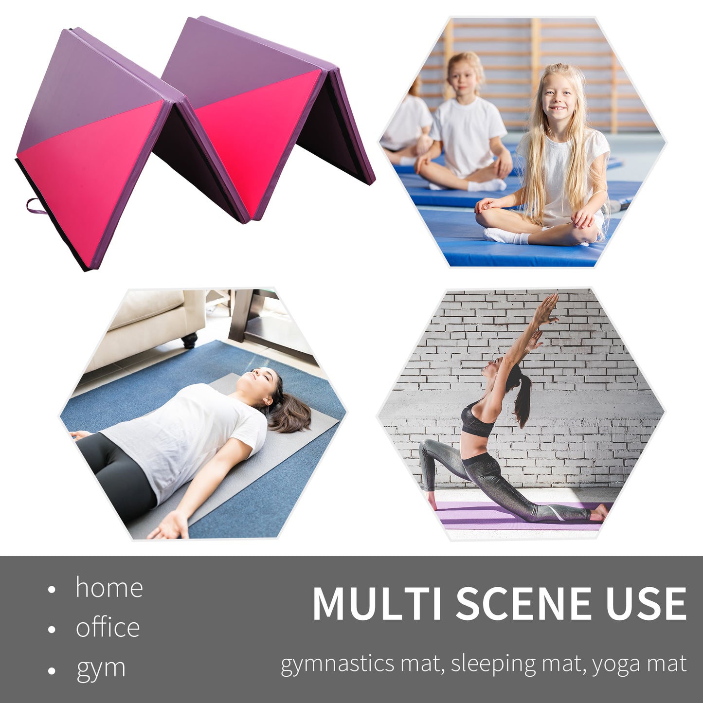 Soozier 4'x6'x2'' Folding Gymnastics Tumbling Mat, Exercise Mat with Carrying Handles for Yoga, MMA, Martial Arts, Stretching, Core Workouts, Pink and Purple