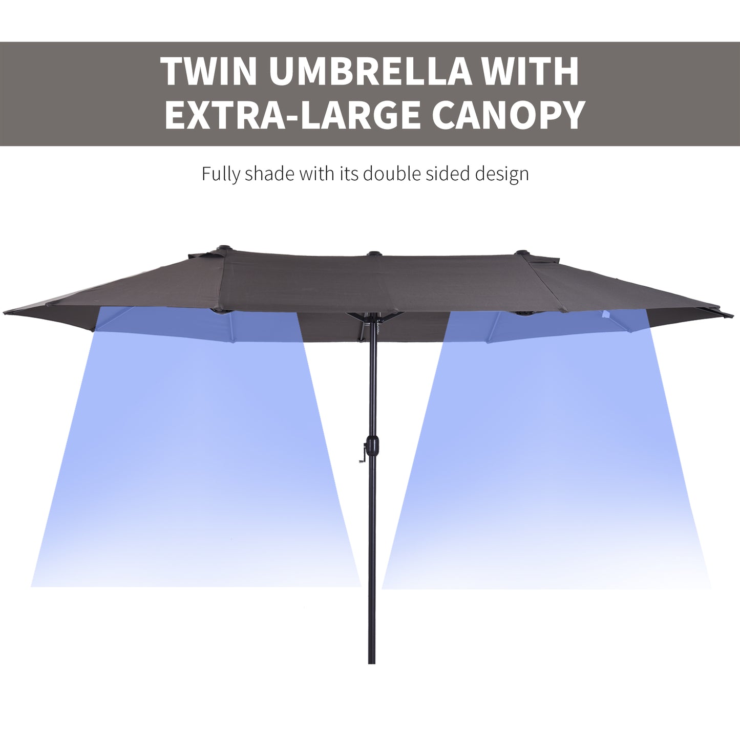 Outsunny 15' Double-Sided Patio Umbrella Parasol Sun Shelter Canopy Shade Grey