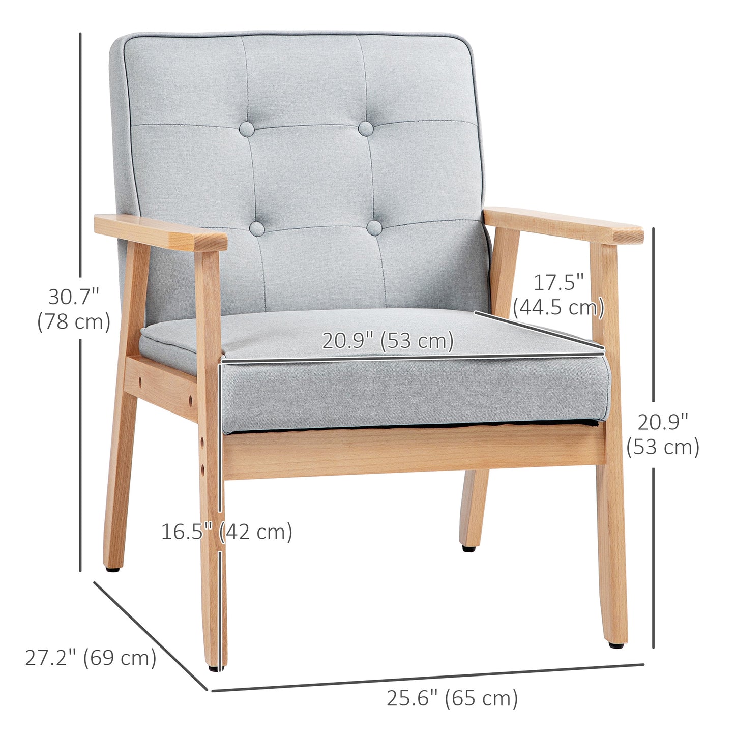 HOMCOM Mid-Century Accent Chair Modern Fabric Upholstered Tufted Back Lounge Sofa Seat - Grey