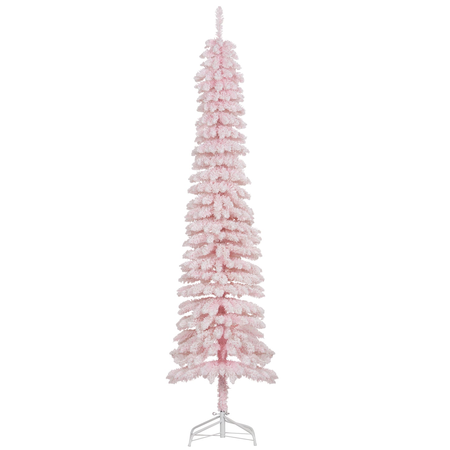 HOMCOM 6 Ft Snow-Flocked Artificial Christmas Tree, Slim Pencil Xmas Tree with Realistic Branches, Metal Base, Green