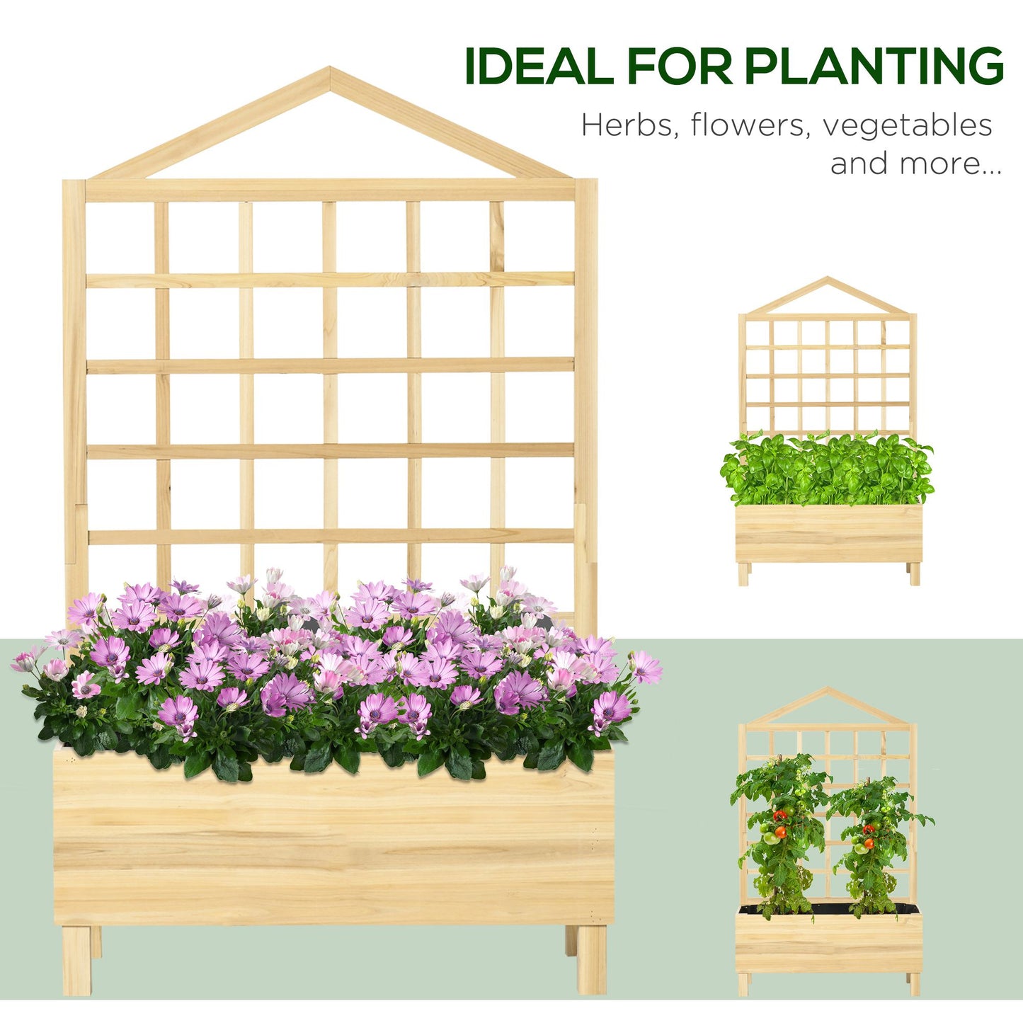 Outsunny Distressed Wood Planter Box with Trellis, Raised Garden Bed for Outdoor Plants Flowers Herbs, Natural