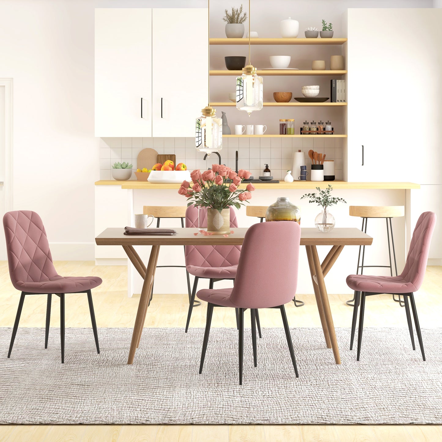 HOMCOM Dining Chairs Set of 4, Upholstered Dining Room Chairs with Steel Legs, Modern Kitchen Chair for Dining Room, Grey